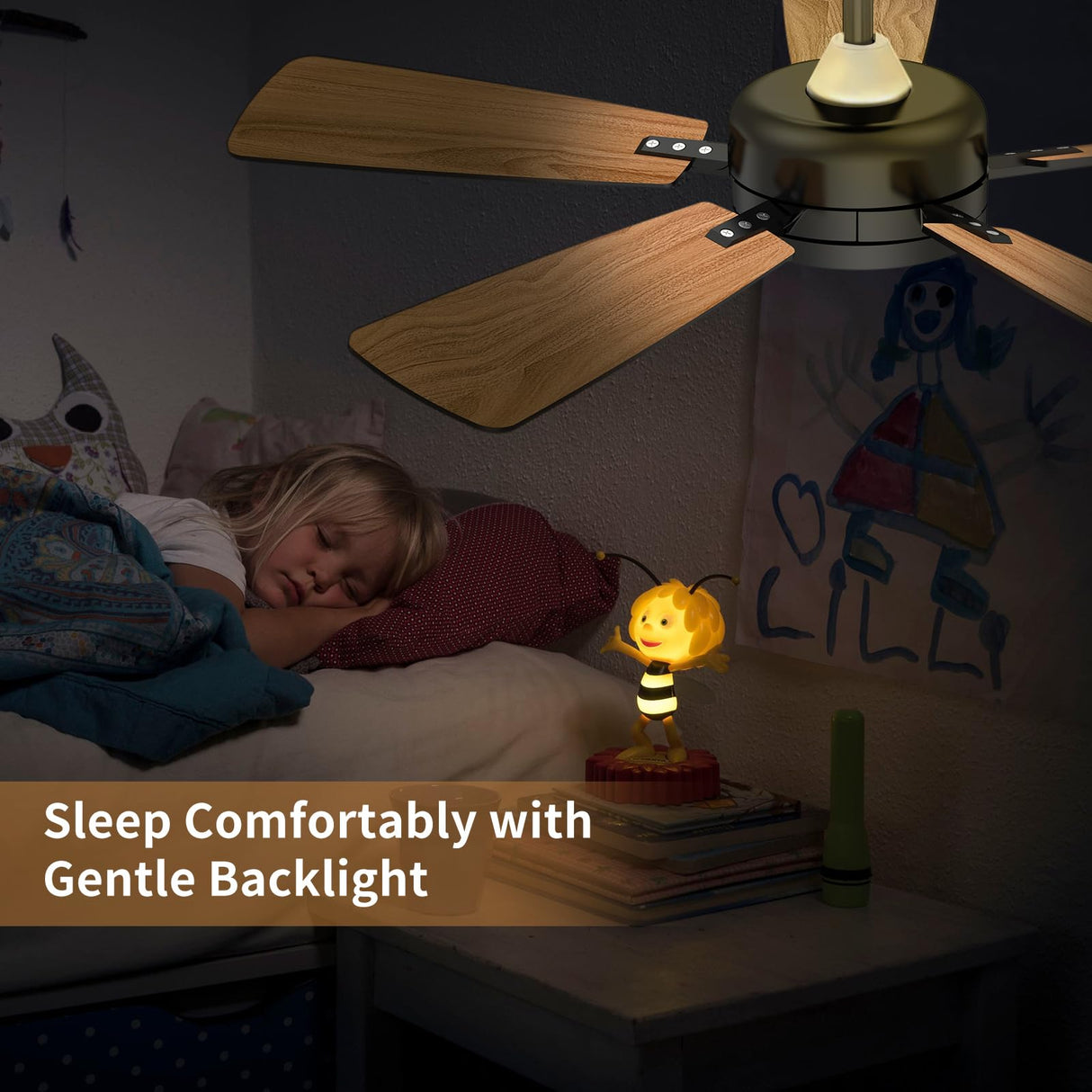 ocioc 46 Inch Ceiling Fans with Lights, Large Air Volume Ceiling Fan with Backlight, Ultra Quiet Reversible DC Motor Dimmable with Remote(Black) ocioc