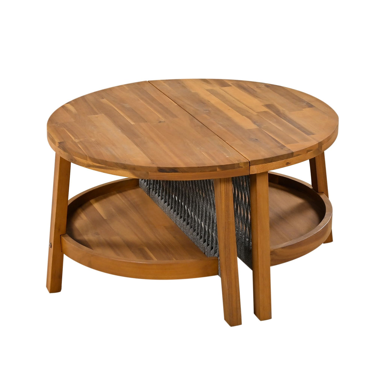 Brabrety 6-Person Outdoor Seating Group with Cushions and A Coffee Table, Half Moon Outdoor Sectional Sofa Set, Acacia Wood Outdoor Patio Furniture for Balcony, Vourtyard, Garden (Beige) Brabrety