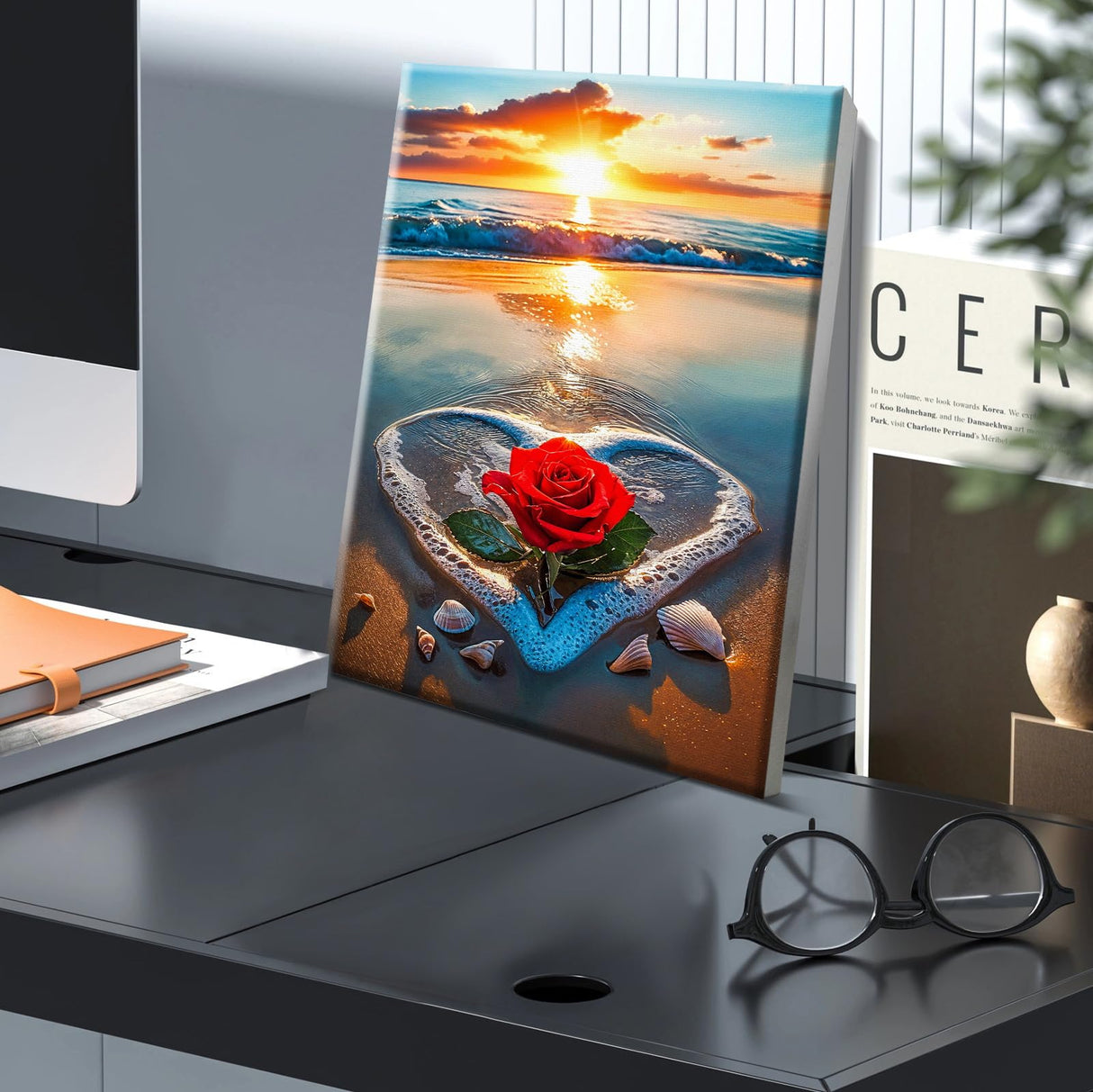 JOOZ Paint by Numbers Kit for Adults with Frame, Beach Sunset Paint by Number with Easel, DIY Beach Rose Oil Painting by Number, Easy Adult Paint by Number Kits on Canvas for Wall Decor 8 x 12 Inch JOOZ