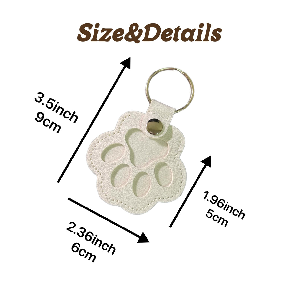 3PCS Cats & Dogs Pet Paw Print Keychain – White Leather Memorial Keychain Holds Pet Fur, Pet Lover Gift (2.36” x 2.17”) (White) Tileafry