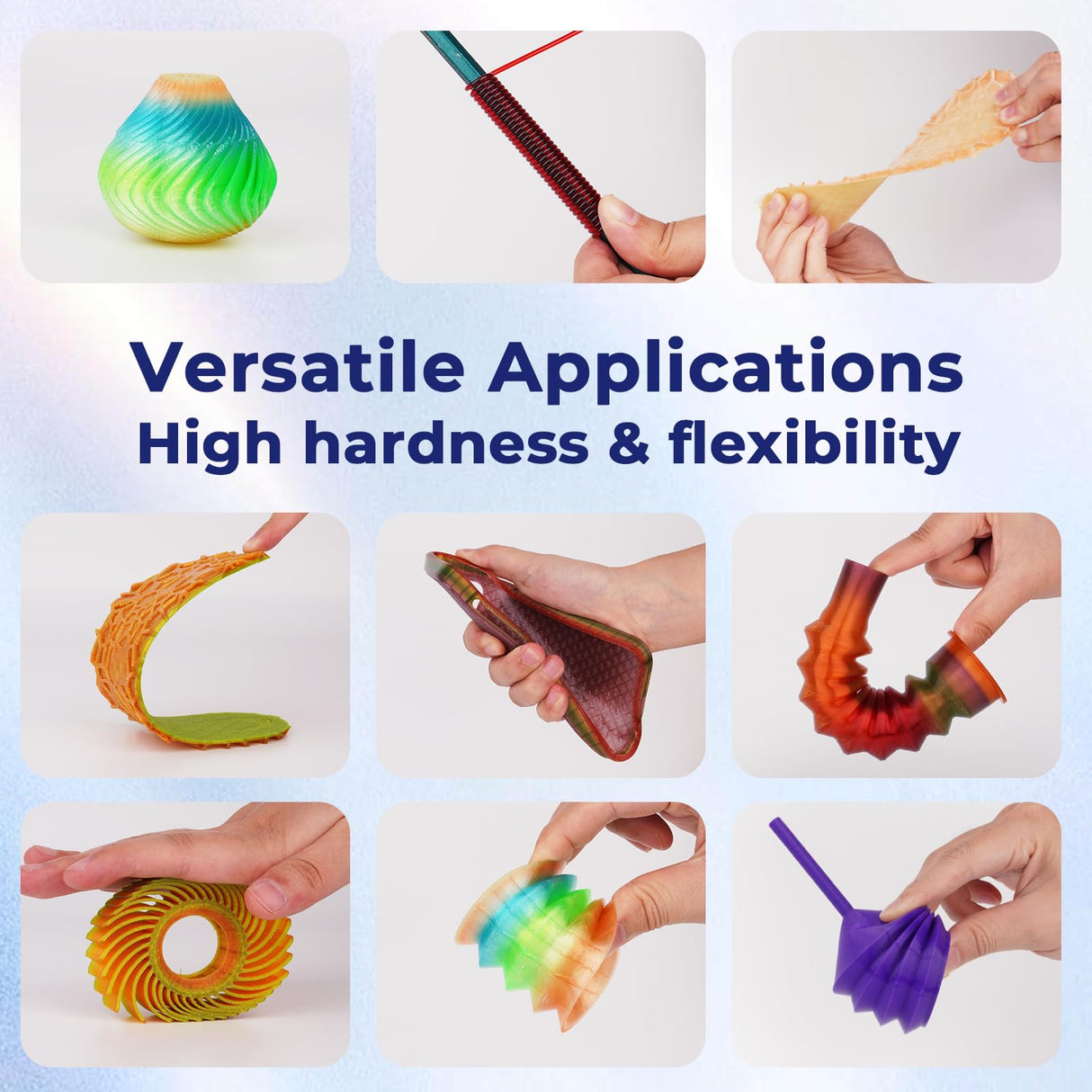 AMOLEN TPU 3D Printer Filament Bundle, Transparent Multicolor Rainbow TPU 1.75mm, Color Change Flexible Soft TPU 3D Printing Filament Supports High Speed, 200gX4 Spools AMOLEN