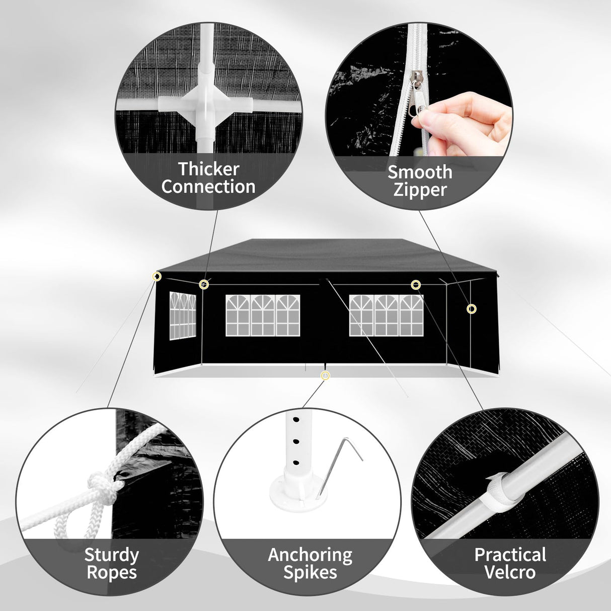 SEALAMB Black Party Canopy Tent 10x20FT with 6 Removable Waterproof Sidewalls, Outdoor Large Canopy Tent Paito Gazebo Party Tent Wedding Tents for Backyard SEALAMB