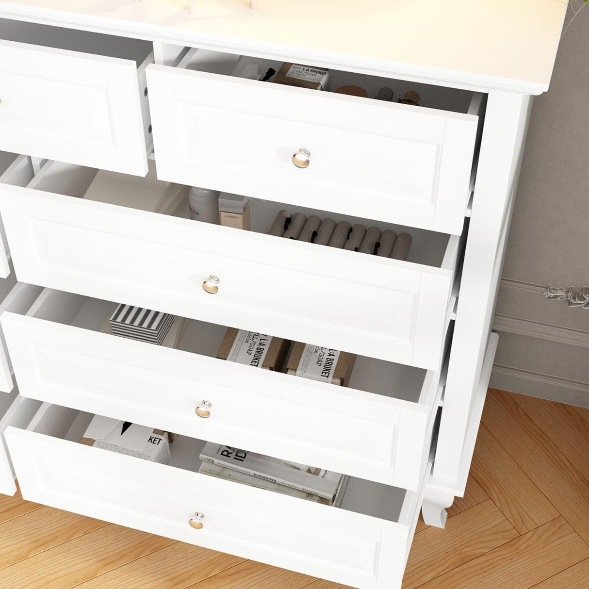TAMUNE Chest of Drawers 9 Drawer Dresser for Bedroom, Modern White Dresser with Silver Knobs, Wide 9 Drawer Chest with Wood Legs for Bedroom Living Room, 15.7”D x 55.1”W x 37”H TAMUNE
