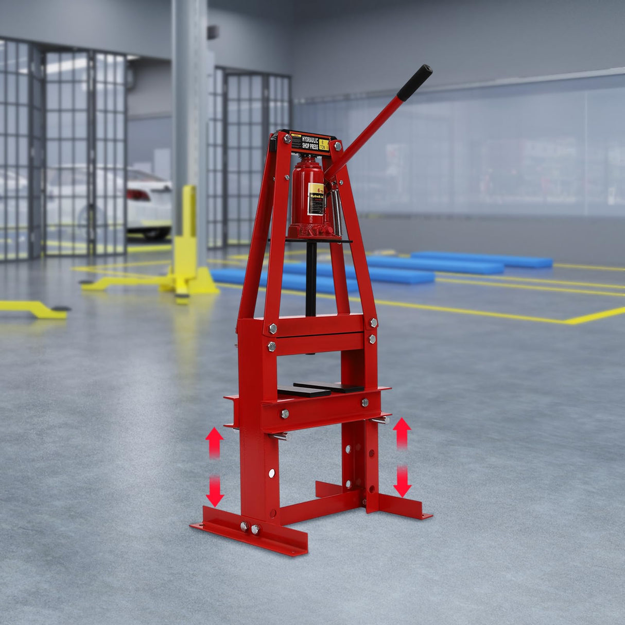 Hydraulic Power Units, 6-Ton Benchtop Hydraulic A-Frame Shop Press with Press Plates, Hydraulic 6 Ton Garage Floor Adjustable Shop Press with Plates, Hydraulic Press, Red, Hydraulic Shop Press SHZICMY