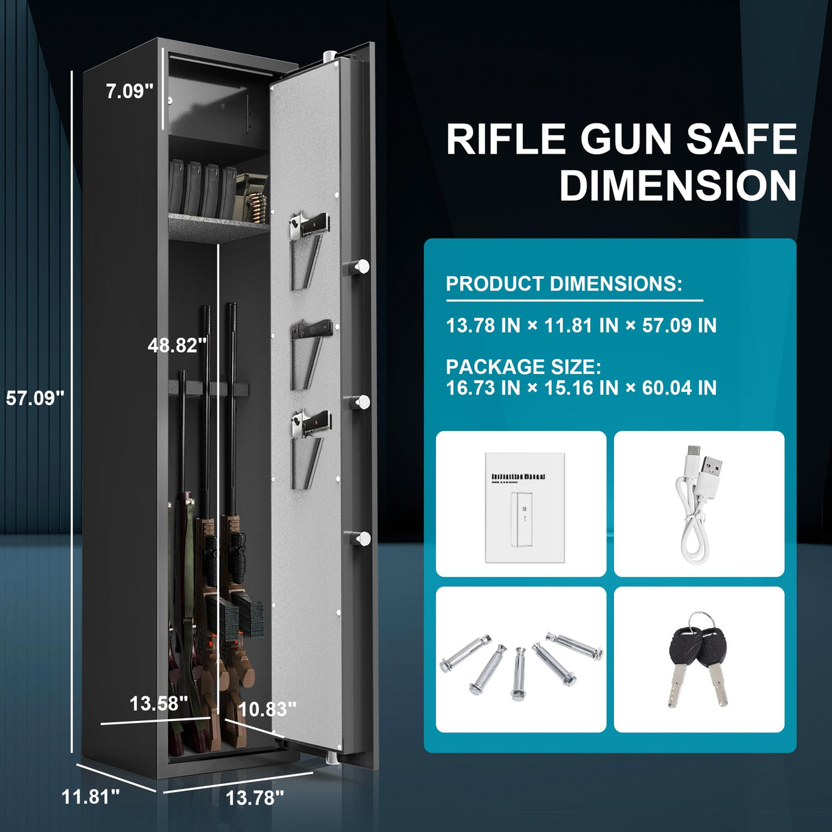 Emasme 5 Gun Safes for Home Rifle and Pistols, Rifle Gun Safe with a Storage Box, Shotgun Safe Without Assembly Required Gun Safe Quick Access, Gun Cabinet with Removable Shelf, Dual Alarm System Emasme