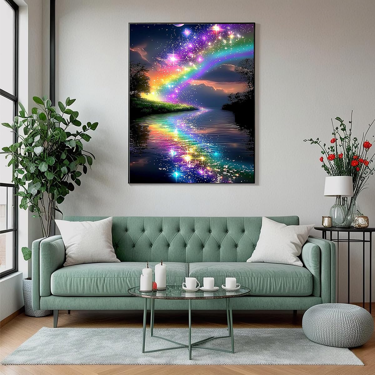 5D DIY Diamond Painting, 30x40cm Rainbow Galaxy River Starry Sky Art, Full Round Drill Craft for Adults Beginners, Dreamy Room Decor Gift Amz Camel