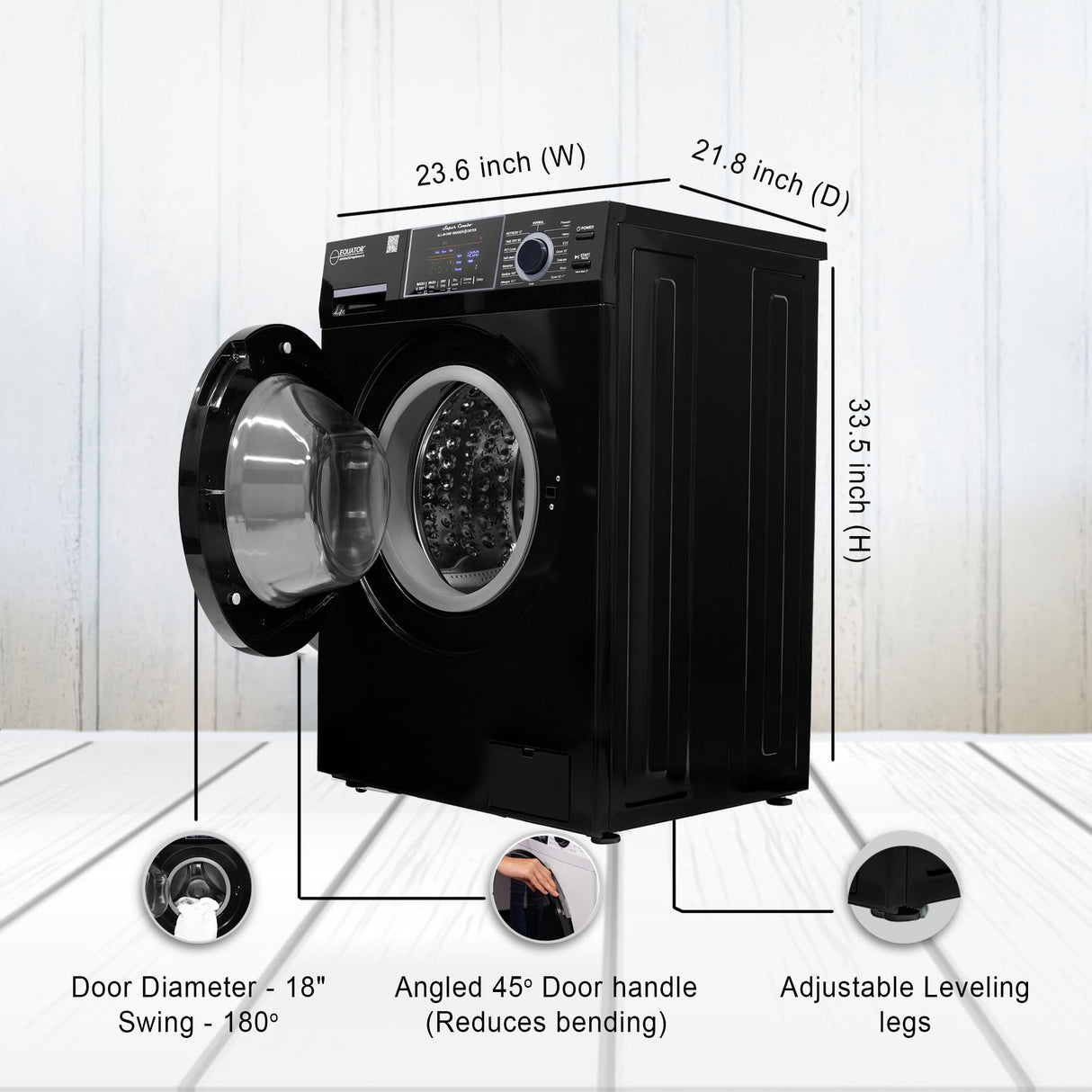 Equator All-in-One Washer Dryer VENTED-DRY 30% FASTER than Condense 15lb 110V in Black Equator Advanced Appliances