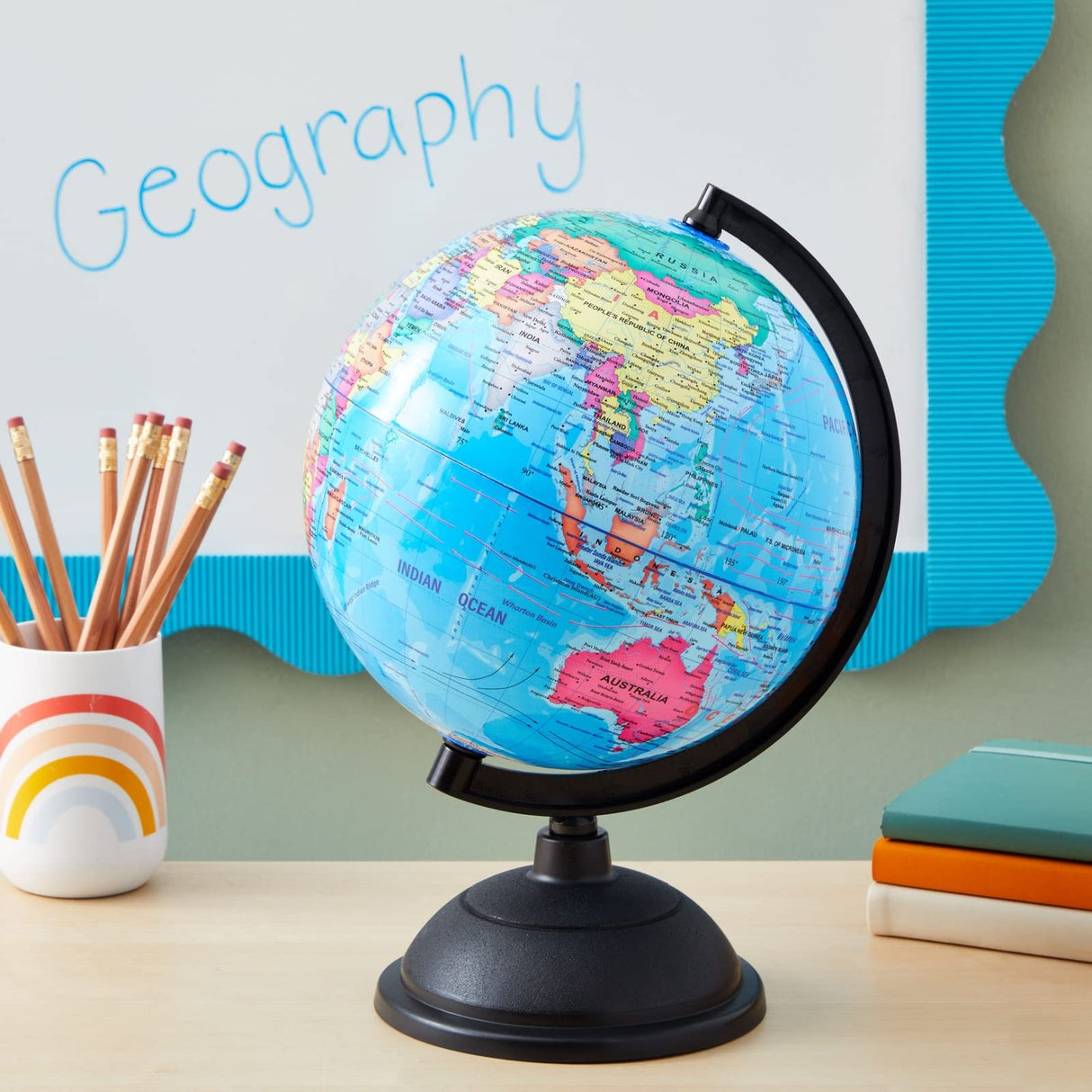 Juvale Rotating World Globe with Stand for Kids Learning, 8-inch Spinning Earth Globe for Classroom Geography Education Juvale