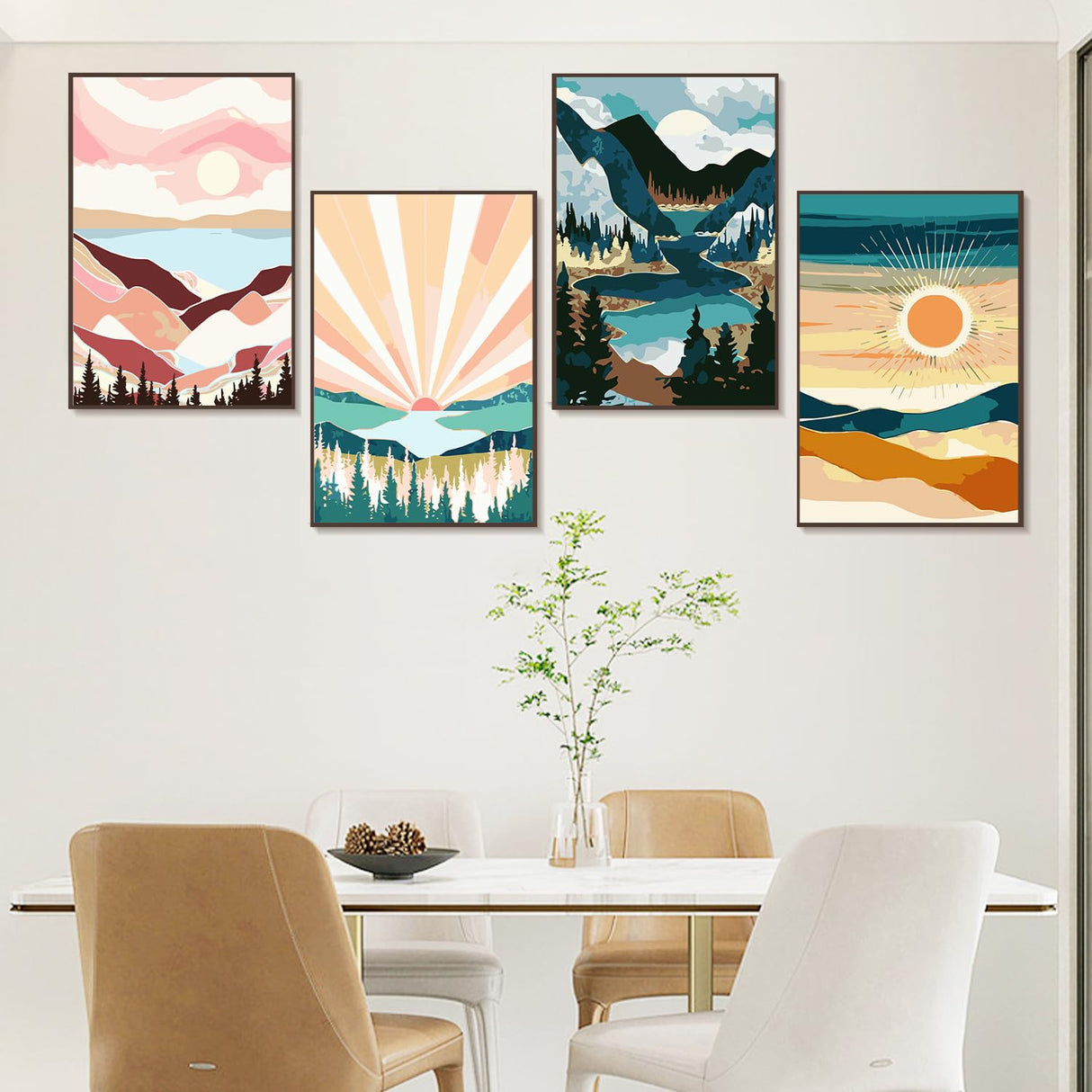 Julouyn 4 Pack National Park Paint by Numbers Kit for Adults with Framed, Sunset Sunrise Mountain Easy Paint by Number Kits On Canvas with Wooden Easel, Painting by Numbers for Beginner Gift 8x12 in Julouyn