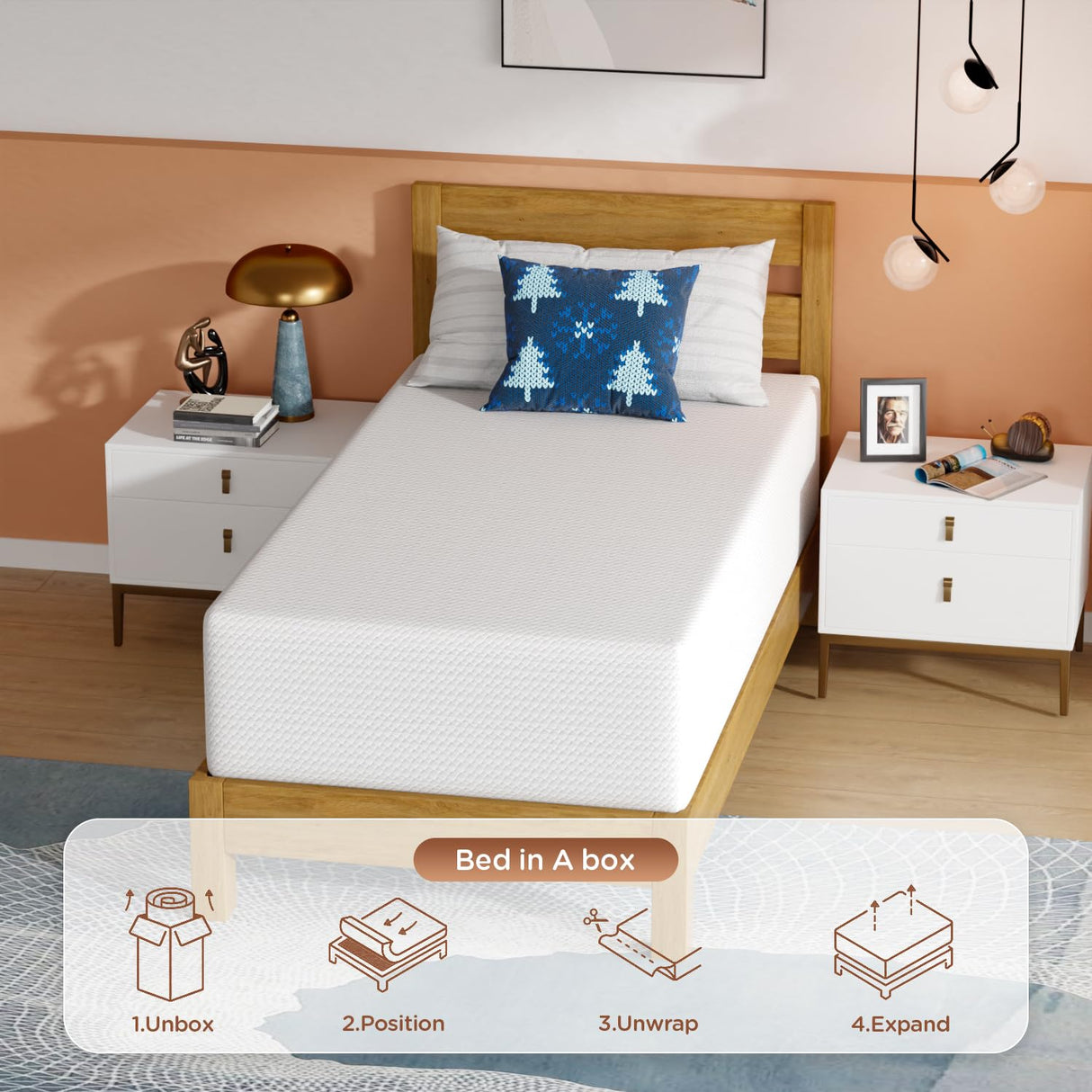 PayLessHere 14 Inch Twin Mattress Base Foam Mattress,Removable Soft Cover,Bunk Bed, Trundle, Daybed,White,Fiberglass Free PayLessHere