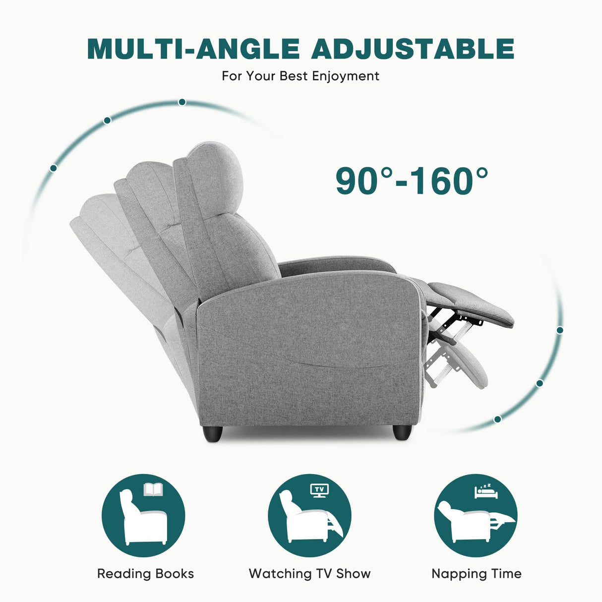 SMUG Recliner Chair Living Room Recliner with Adjustable Backrest and Footrest Modern Design for Home Upholstered Armchair in Soft Fabric, Grey, Linen SMUG