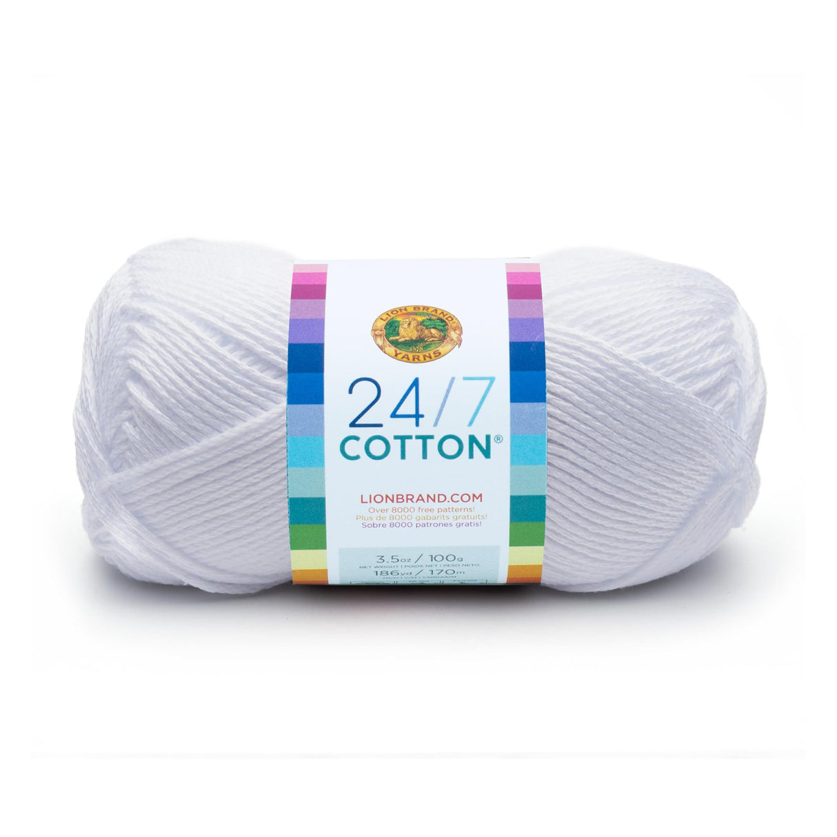 Lion Brand Yarn Lightweight 24/7 Cotton Yarn for Knitting, Crocheting, and Crafts, White, 1 Pack Lion Brand Yarn