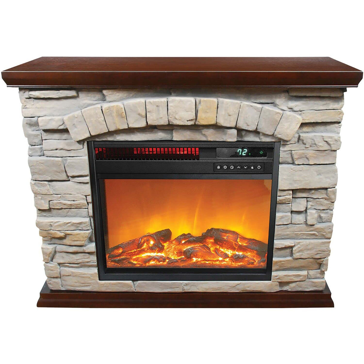 Lifesmart Large Square Infrared Faux Stone Fireplace, Fake Fireplace Heater with Mantel and Adjustable Settings for Living Room, Bedroom LifeSmart
