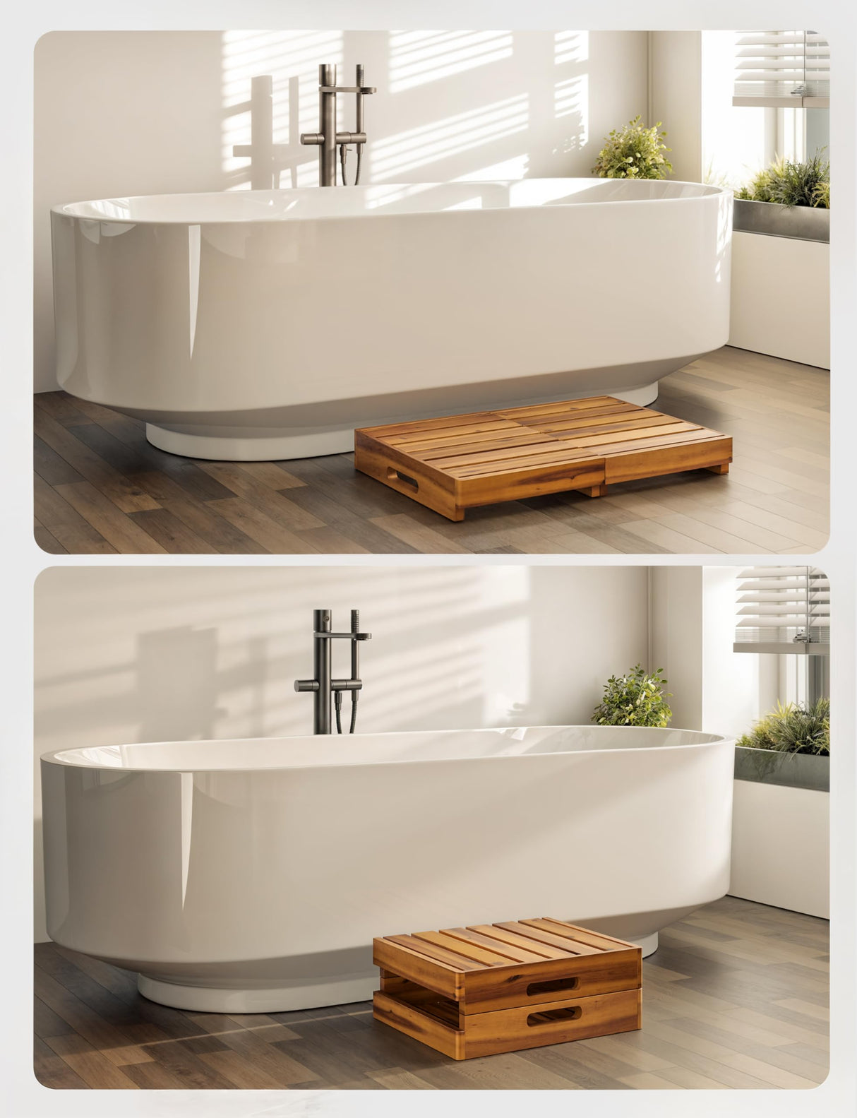 Holana One Foldable Step Stool for Elderly - Acacia Wood High Riser Step Stool for Adults Kid - Wooden Mobility Stepping Stools 400 Lbs Load Capacity for Bathroom Aid Handicap, Bed, Kitchen, Garden HOLANA