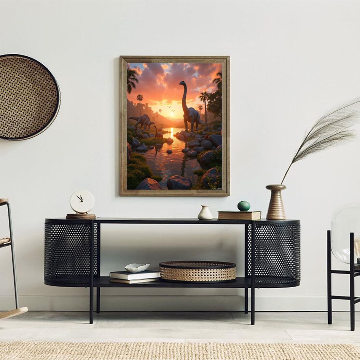 PUAGEMTI Sunset Dinosaur Valley Scene Diamond Art Kits for Adults, 5D DIY Full Drill Diamond Painting Kits for Adults Beginners, Diamond Painting Kit for Wall Home Decor (No Frame) 12x16 Inch PUAGEMTI