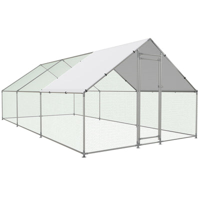 NUGRIART Large Metal Chicken Coop Walk-in Poultry Cage with Water-Resident and Anti-UV Cover Duck Rabbit Cat House Outdoor Chicken Run Pen with Spire Shaped Cage