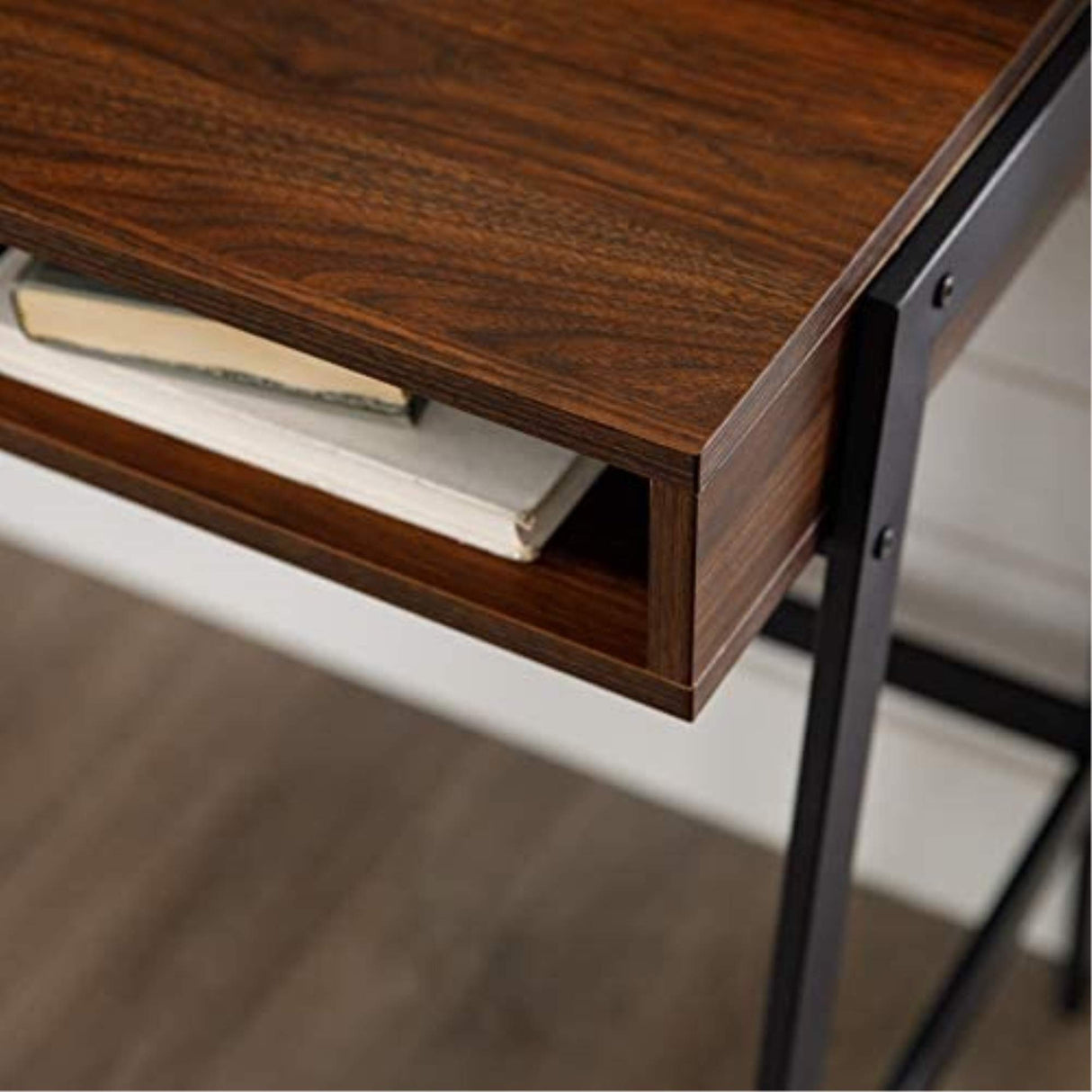 Walker Edison Industrial Mesh Wood Laptop Computer Writing Desk Home Office Workstation Small, 42 Inch, Dark Walnut Walker Edison