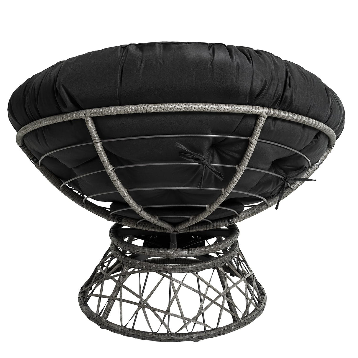 Naomi Home Barcelona Oversized Papasan Chair with Cushion and Frame – Round Wicker Indoor Egg Chair, 360° Swivel Circle Nest Lounge – Bedroom Corner Chair for Adults - Black/Dark Gray Naomi Home