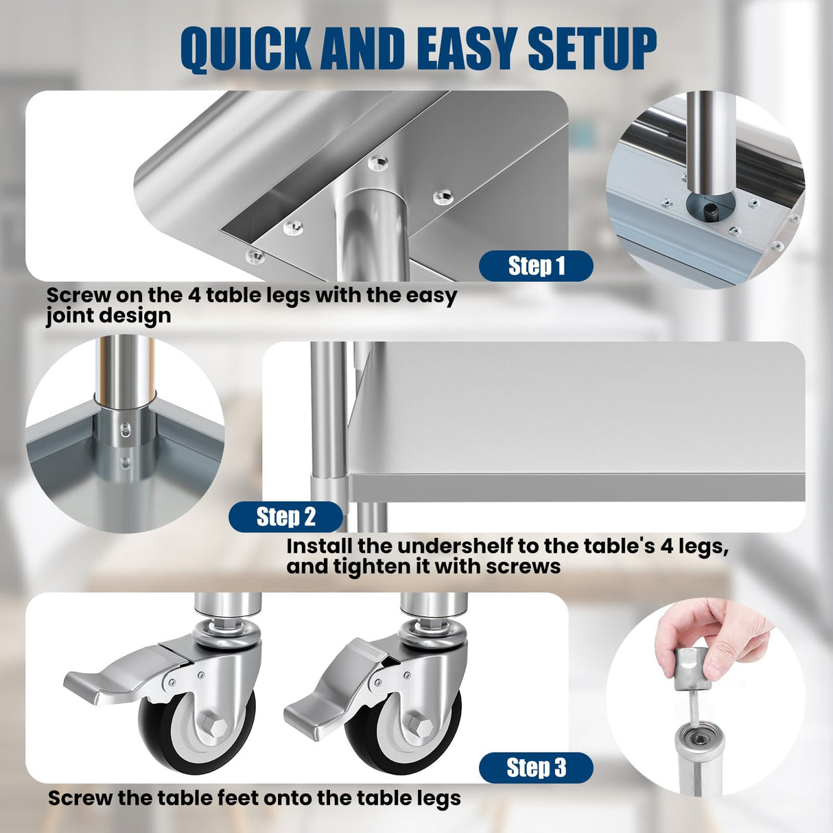 Chingoo Stainless Steel Table 30 x 48 Inches Metal Prep Table with Backsplash & Adjustable Undershelf, Stainless Table for Commercial Kitchen, Outdoor, Restaurant, Hotel & Garage Chingoo