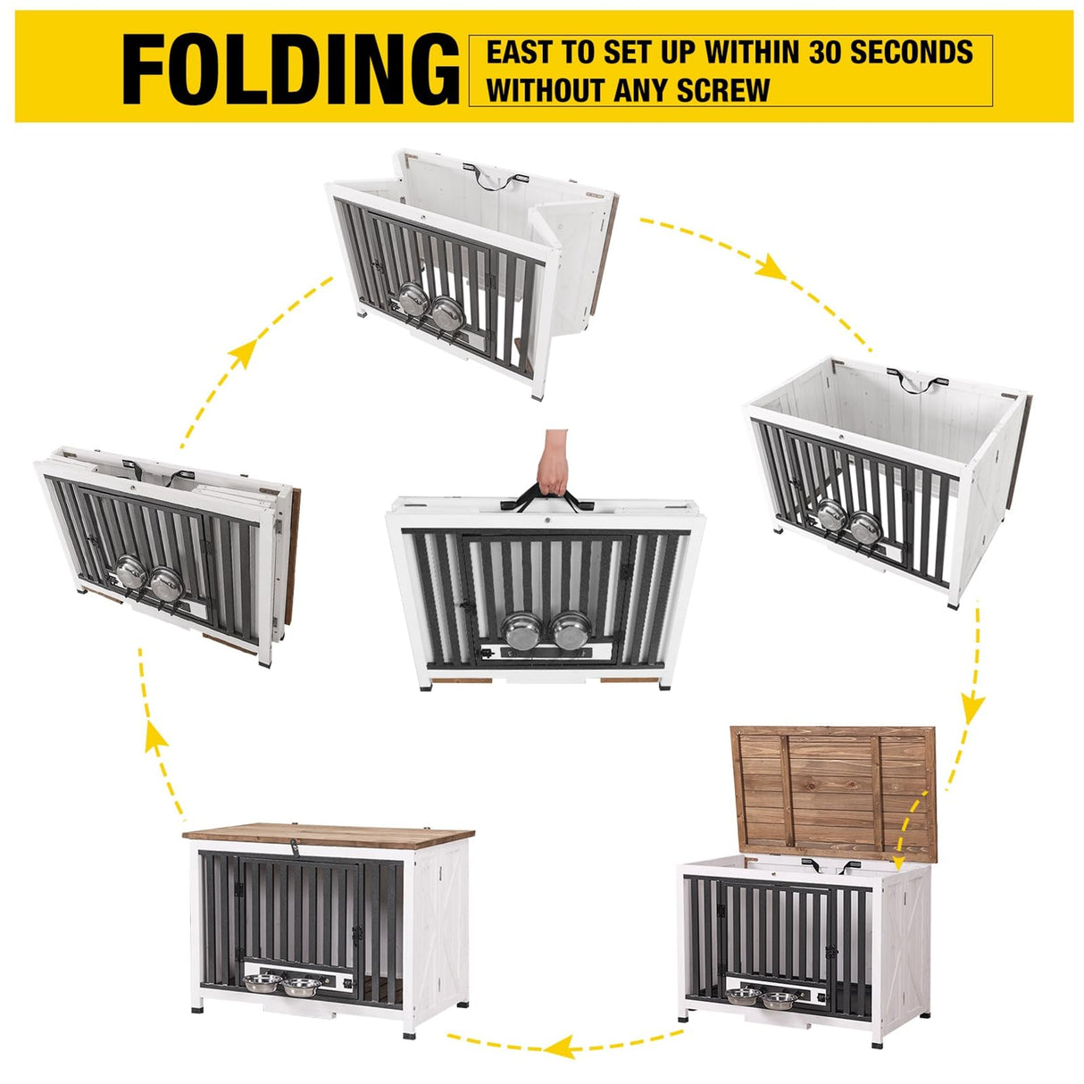 Aivituvin Dog Crate Furniture for Small & Medium Dogs Portable Heavy Duty Dog Kennel End Table, Dog House with Solid Wood Opening Roof Aivituvin