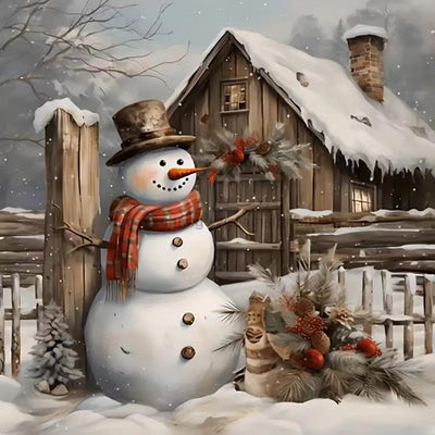 Winter Snowman Diamond Art Kits for Adults,Christmas Snow House 5D Diamond Painting,DIY Diamond Painting Kit Crafts Arts Kit for Adults,Home Wall Decoration 12x12inch