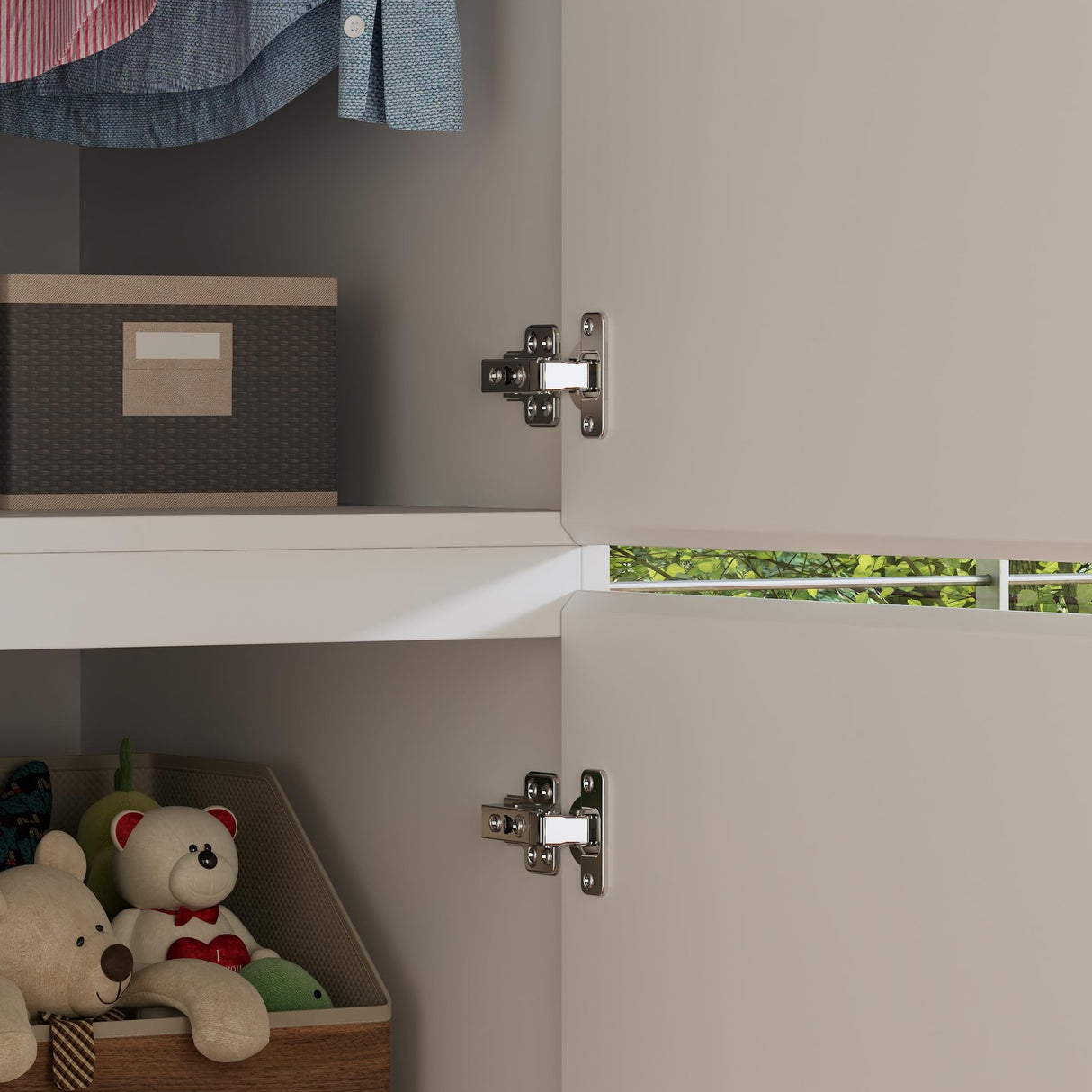 WOODTIME Wardrobe Closet with All Mirror, Wooden Armoire with 4 Doors & Hanging Rod, Clothes Storage Cabinet Organizer for Bedroom Apartment, White WOODTIME