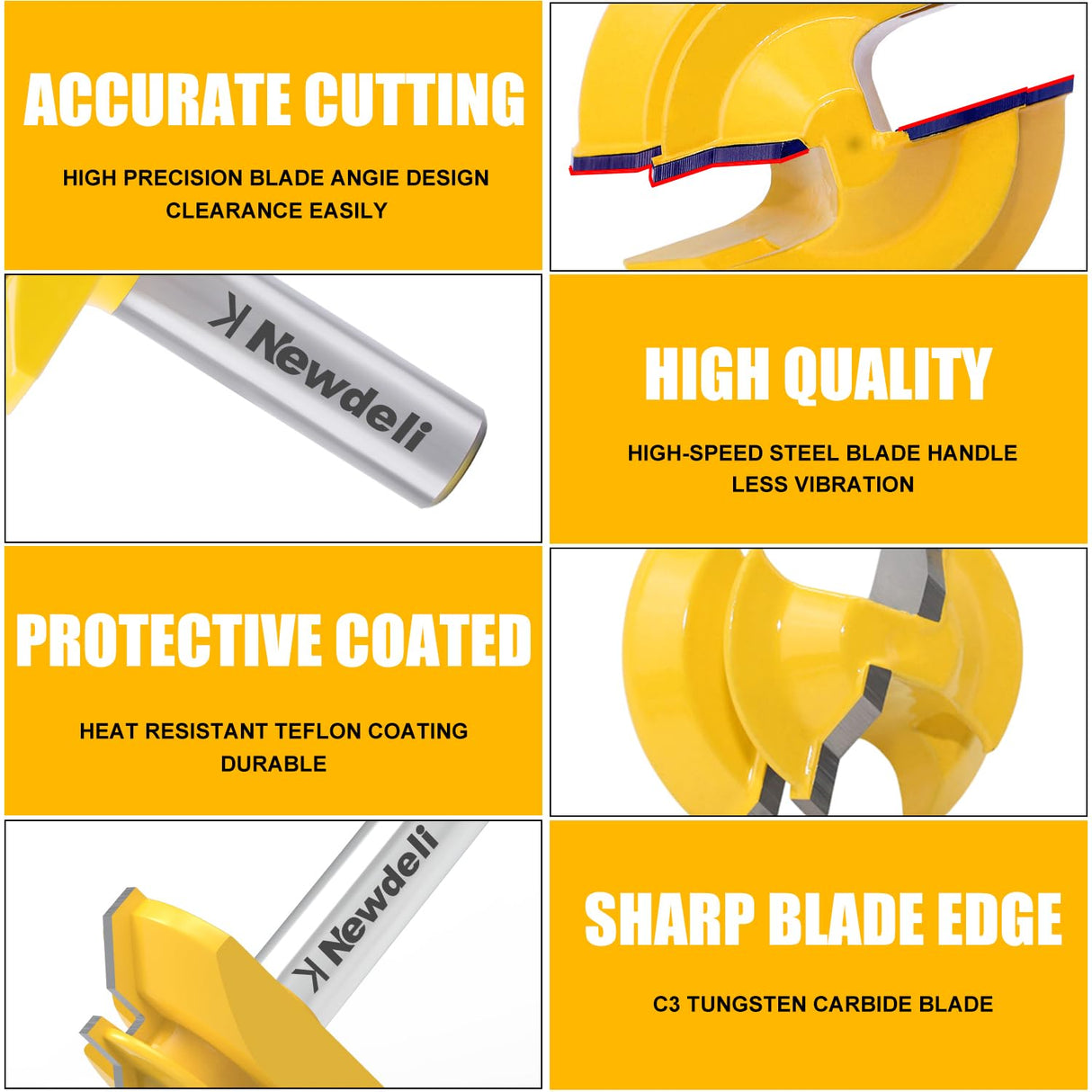 Newdeli 3PCS 45 Degree Lock Miter Router Bit Set 1/2 Inch Shank for 1/2”, 3/4", 1" Cutting Height Joint Router Bits for Creating Lock Miter Joint Newdeli