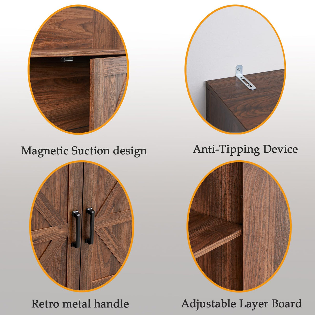 RWYHG 70in Tall Bookshelf 6 Tier Bookcase with Barn Doors and Adjustable Shelf, Brown Farmhouse Book Shelves with Storage Cabinet,Wood Floor Standing Display Bookshelve for Bedroom,Living Room,Kitchen RWYHG