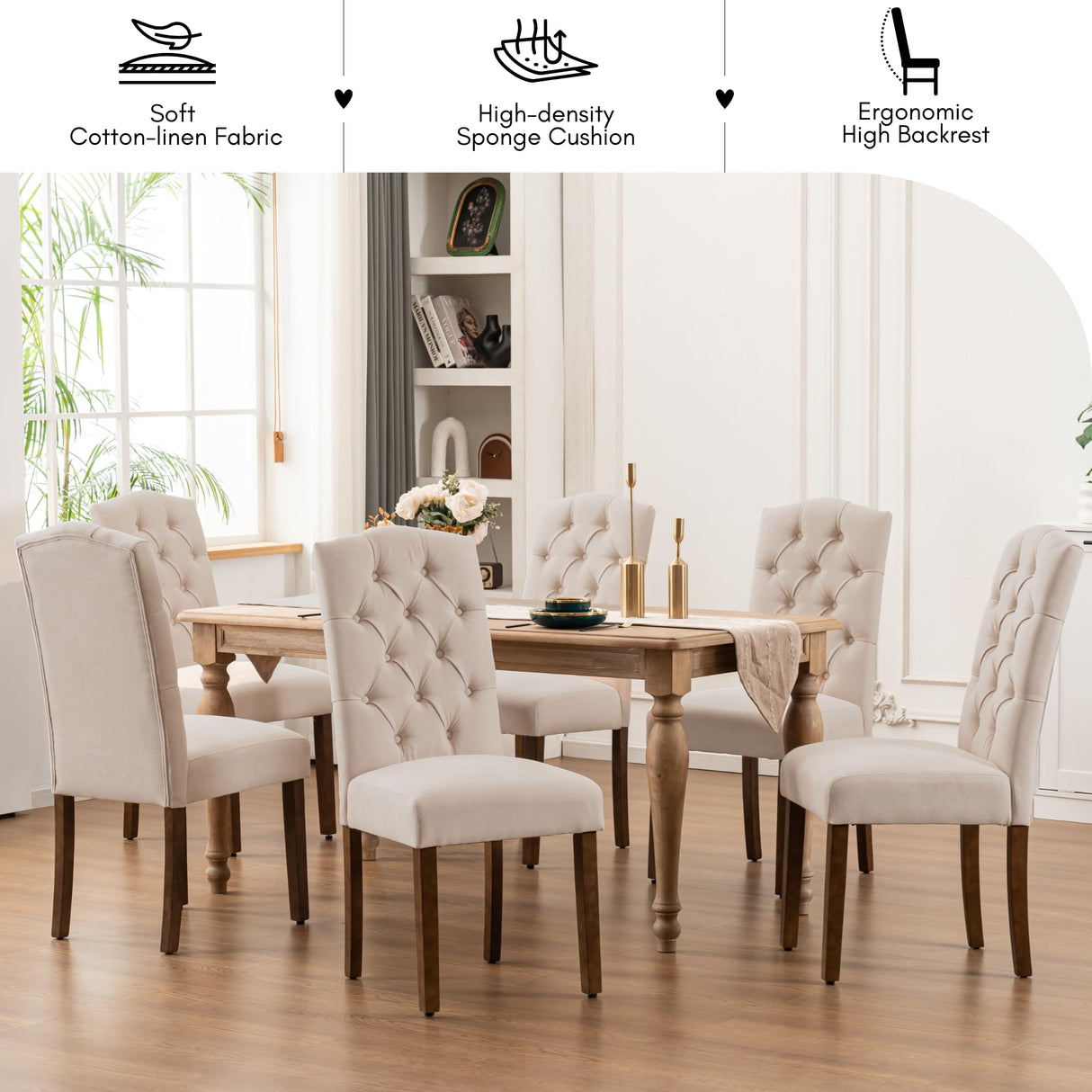 Tufted Upholstered Parsons Dining Chair Set Fabric Diner Accent Stylish Modern Kitchen Living Room with Button Sturdy Solid Wood Legs SNUGWAY