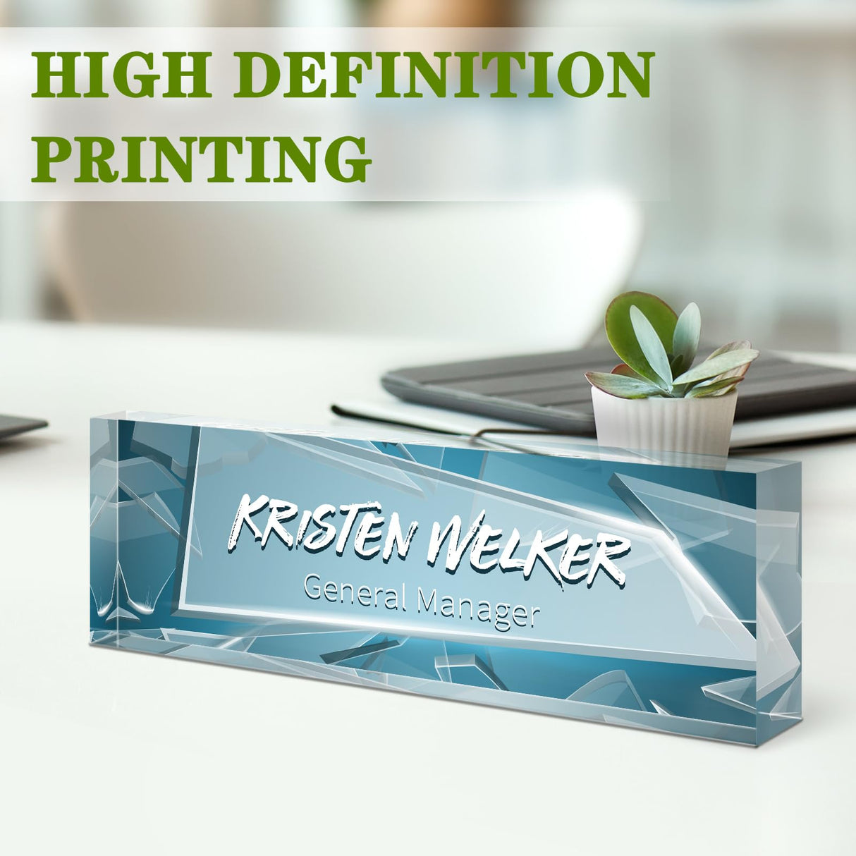 Gowellly Desk Name Plate Personalized - Custom Acrylic Name Plate for Desk - Enterprise Custom Logo/Text nameplates - Employee Appreciation Gifts Gowelly