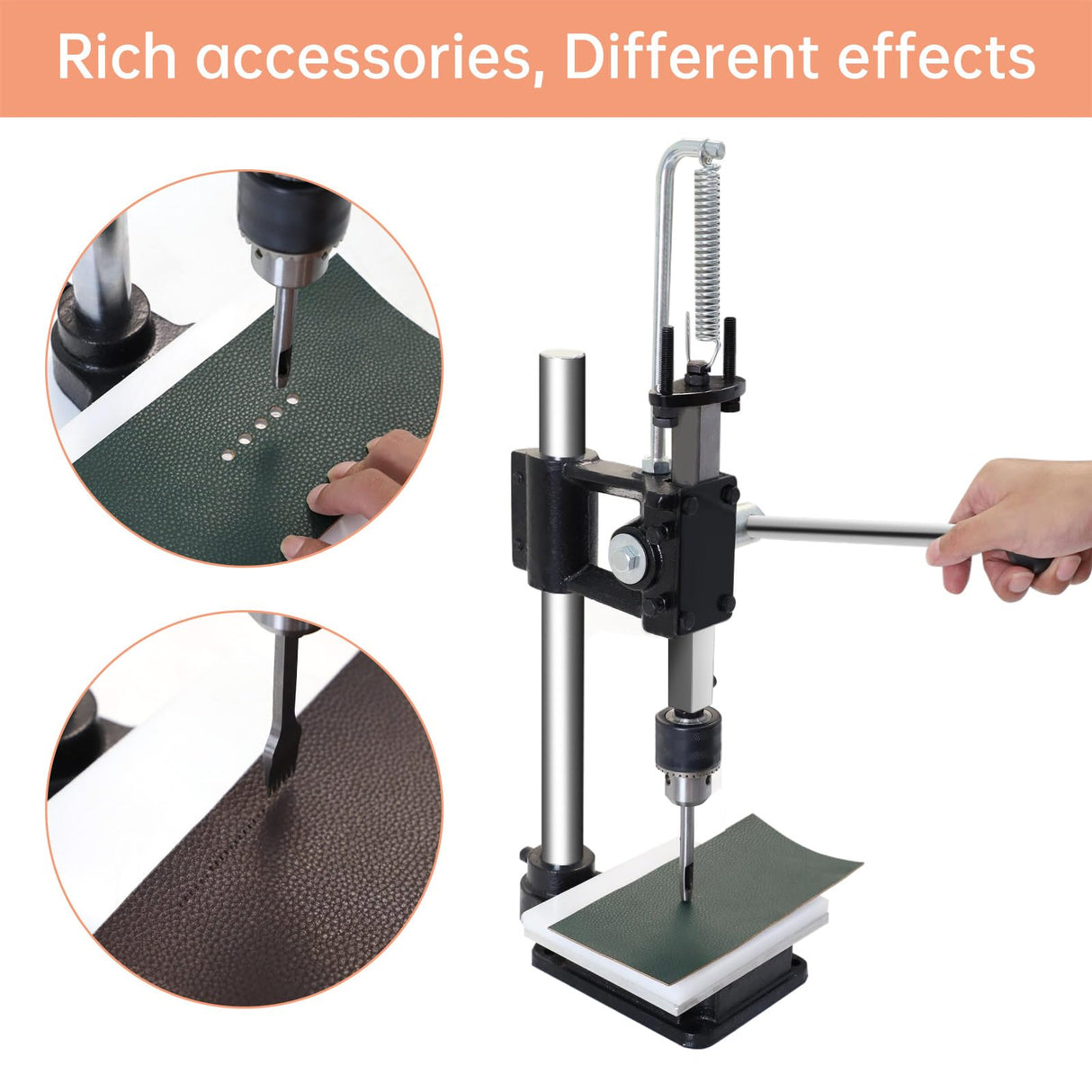 Leather Hole Puncher Hand Punching Machine Manual Press Puncher Punch Tools for DIY Craft (with Chuck, PP Plate and Aluminum Plate) (Style D) FASTTOBUY