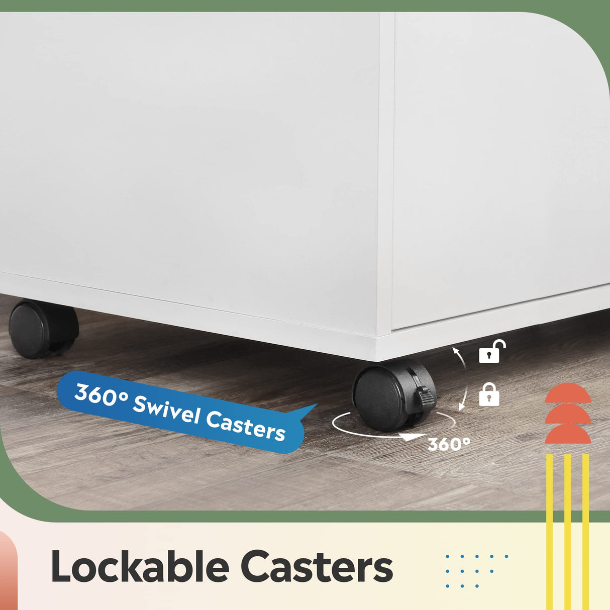 DEVAISE 5-Drawer Chest, Wood Storage file Cabinet with Wheels, White DEVAISE