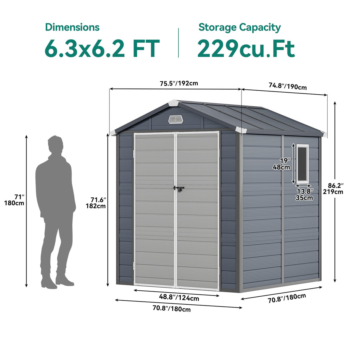 YITAHOME 6x6FT Resin Storage Unit sans Flooring, All-Weather Plastic Shed with Window, Vents and Secured Doors, Outdoor Plastic Tool Cabin for Poolside, Lawn, Backyard, Patio, Dark Gray YITAHOME
