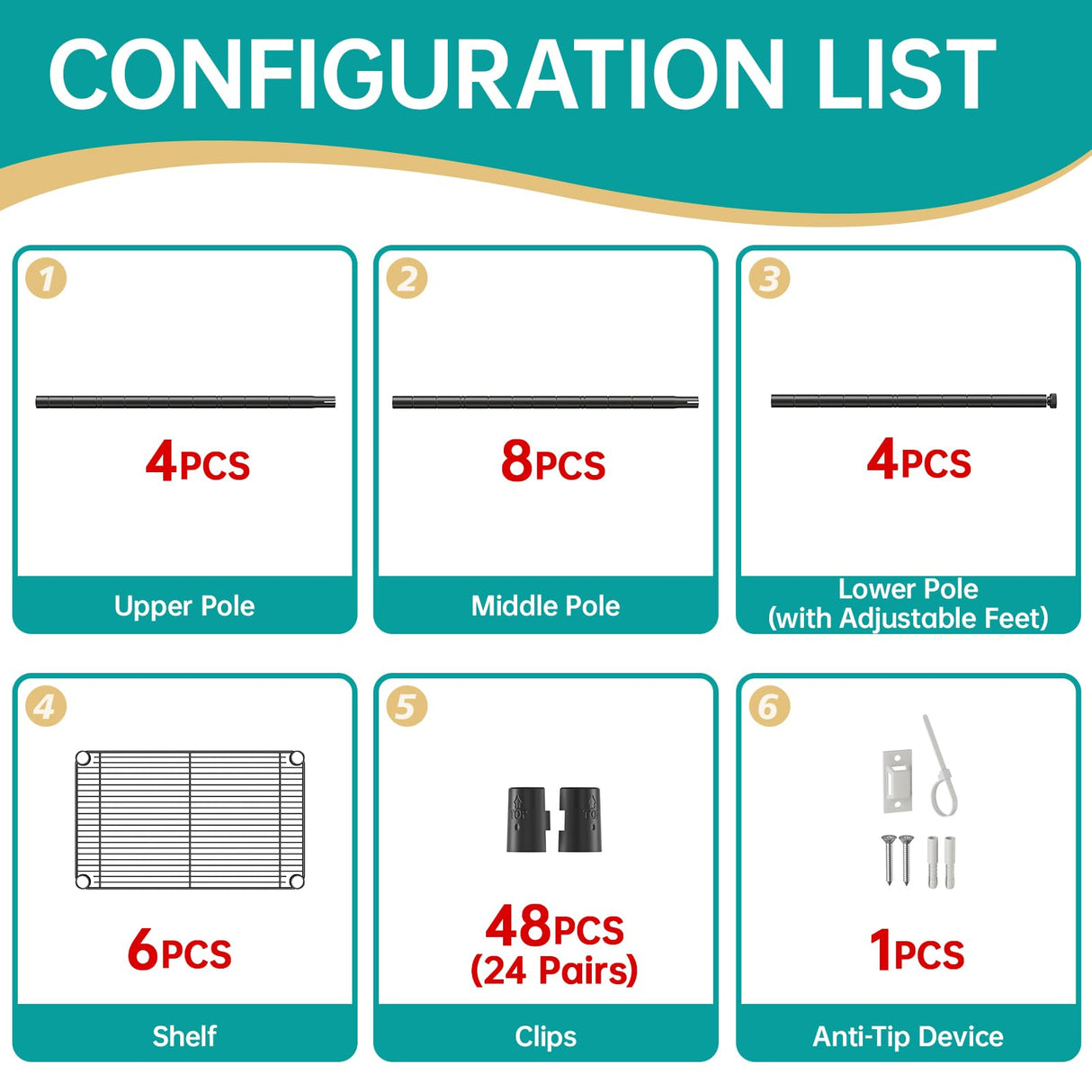 SINGAYE 6 Shelf Storage Wire Shelves Closet Bathroom Organizers Metal Pantry Kitchen Small Garage Shelving Unit Laundry Room Organization Home Narrow Rack Net Basket with Wheels Black SINGAYE