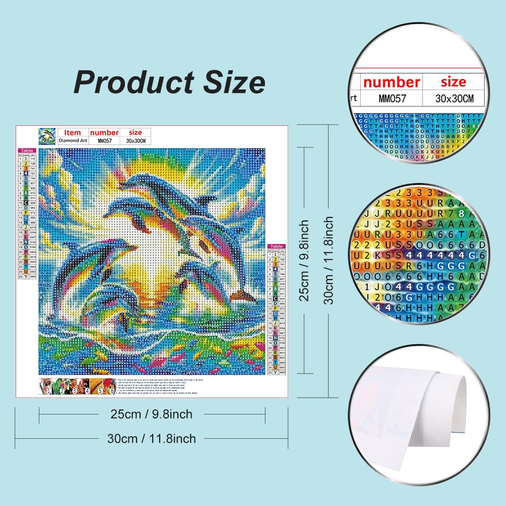 WSLWXSHM Diamond Painting Kits for Adults Dolphin, Round Full Drill Diamond Art Kits, 5D DIY Paint with Diamonds Crafts for Home Wall Decoration Gifts 12×12Inch, Marine Life WSLWXSHM