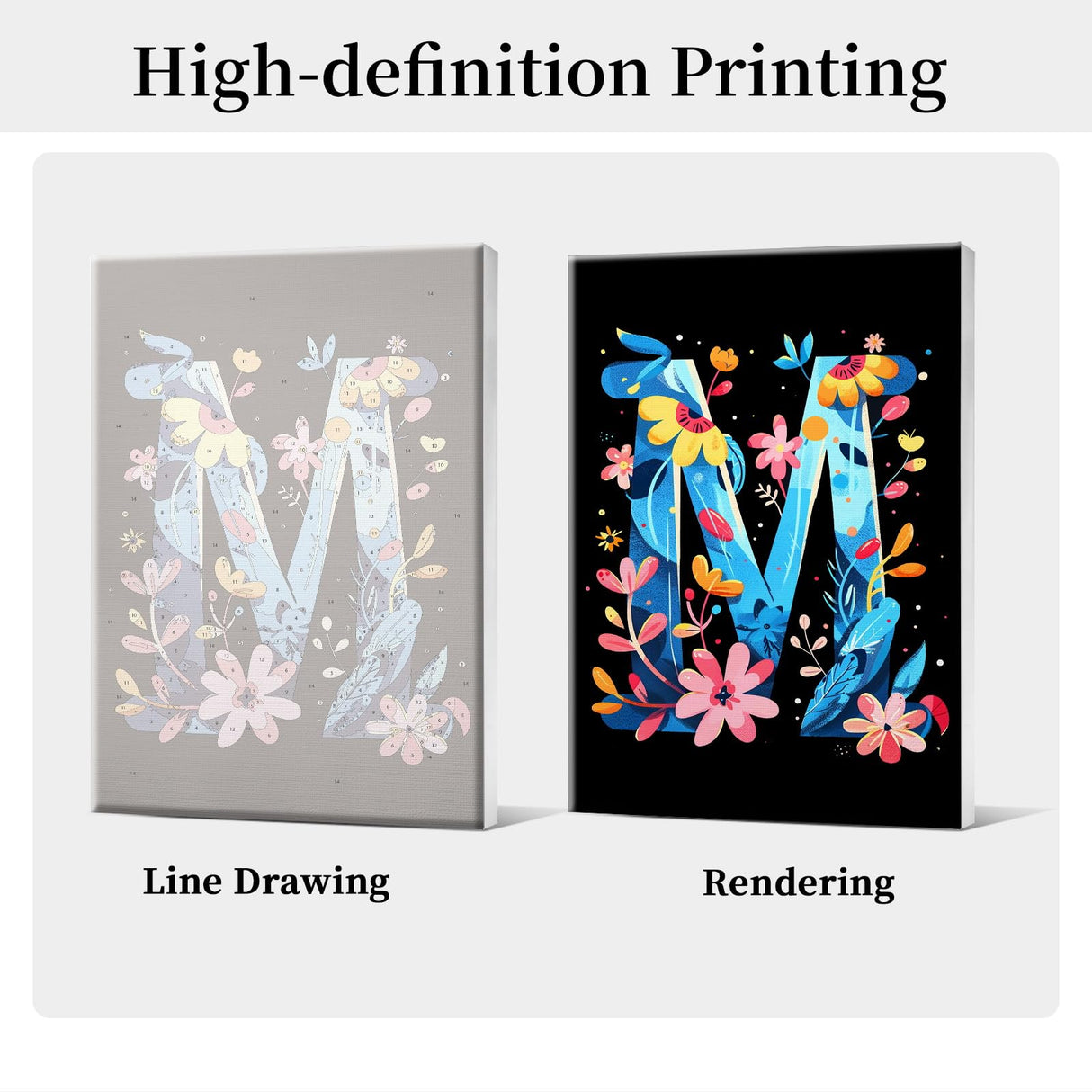 HeeBenor Easy Paint by Numbers Kit for Adults Beginner with Frame, DIY Letter Paint by Number with Easel, Adult Paint by Number Kits on Canvas Framed 8x12 Inch for Home Decor, M HeeBenor