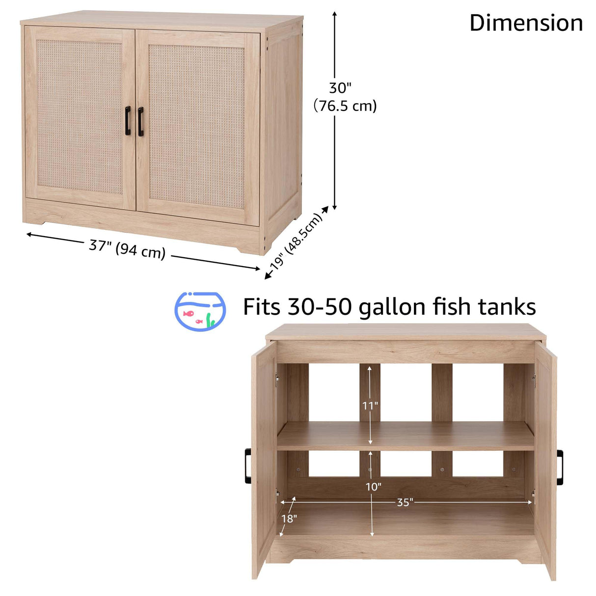 unipaws 30-50 Gallon Aquarium Stand, Fish Tank Stand with Storage Cabinet, Wooden Tank Stand for Turtle Tank, Reptile Terrarium unipaws