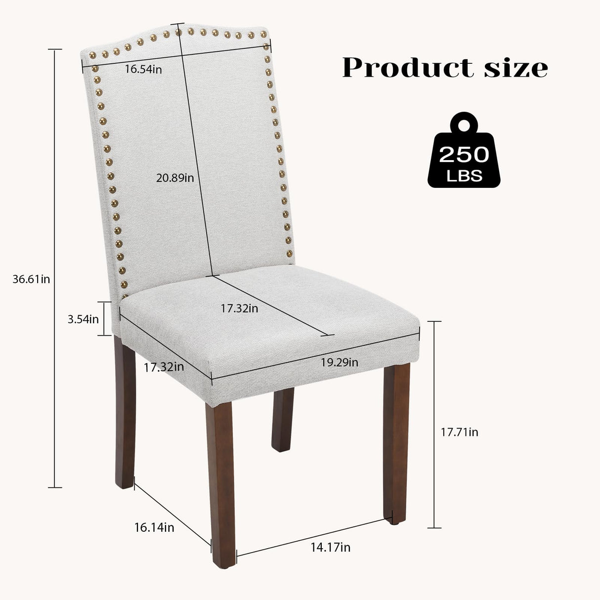 DUMOS Dining Chairs Set of 2, Fabric Dining Room Chairs, Upholstered Parsons Chairs with Nailhead Trim & Wood Legs, Kitchen Side Chair for Dining Living Room,Bedroom - Grey DUMOS