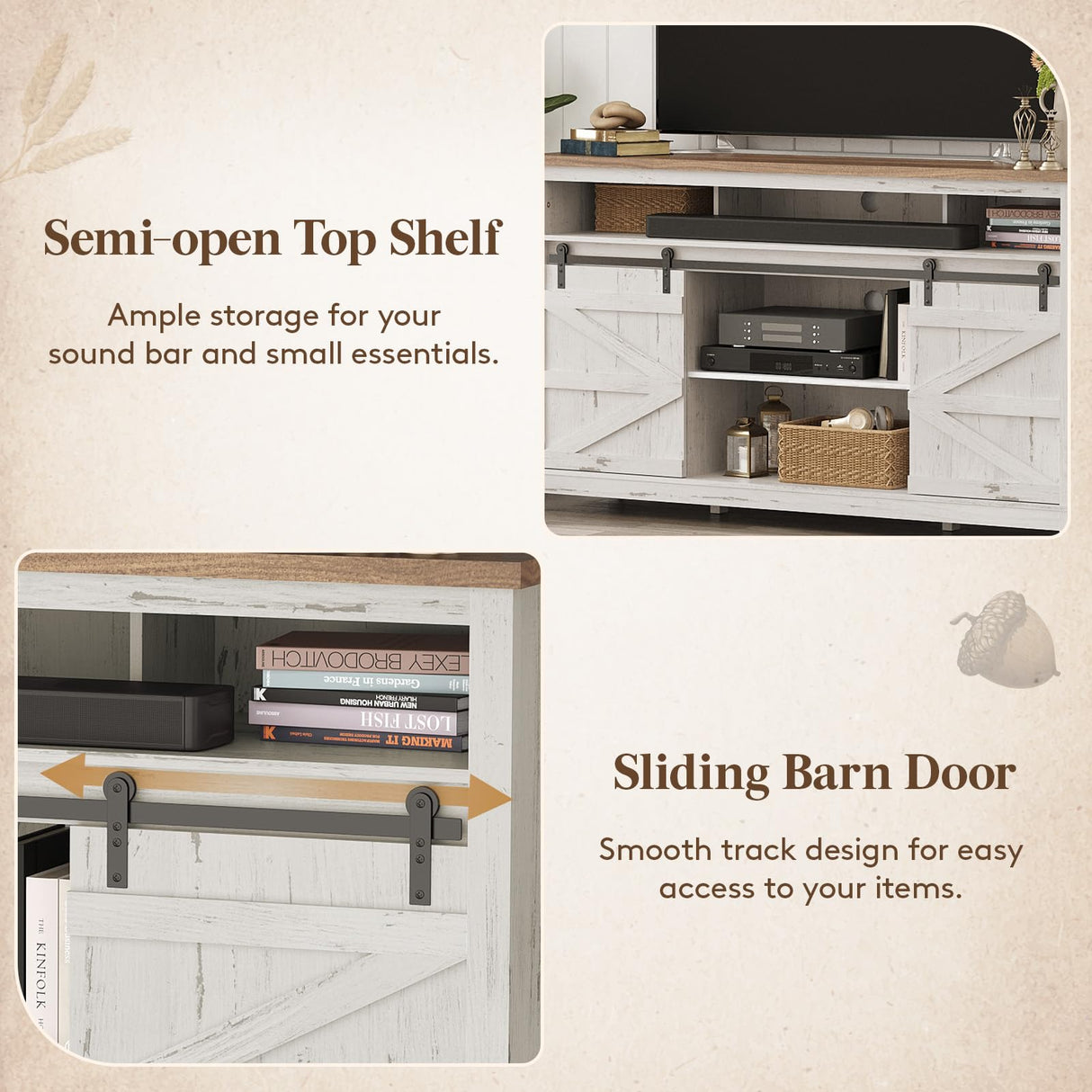 Lifewit Farmhouse TV Stand for up to 65" TV, 33.4" Tall Entertainment Center with Ajustable Shelves, Sliding Barn Door and Open Storage Spaces, TV Console for Living Room, Bedroom, Rustic White Lifewit