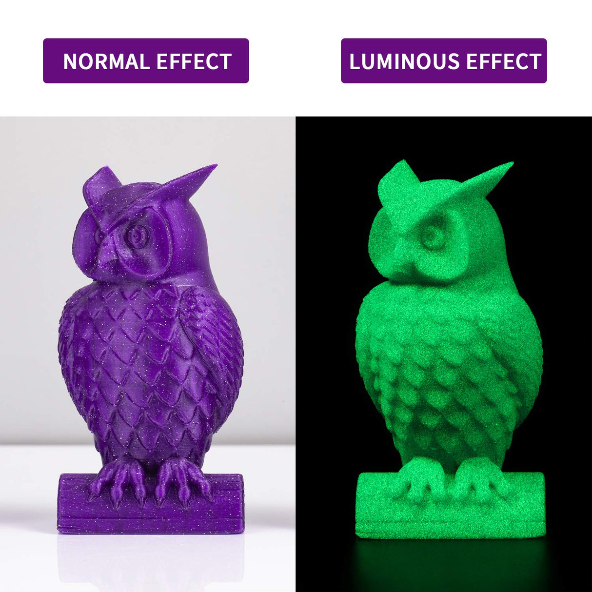 Zi-Rui 3D Printer PETG Filament, Sparkly Glitter Purple, Shining Glow in The Dark Green, 1.75mm, 2.2LBS(1KG)/Spool Zi-Rui