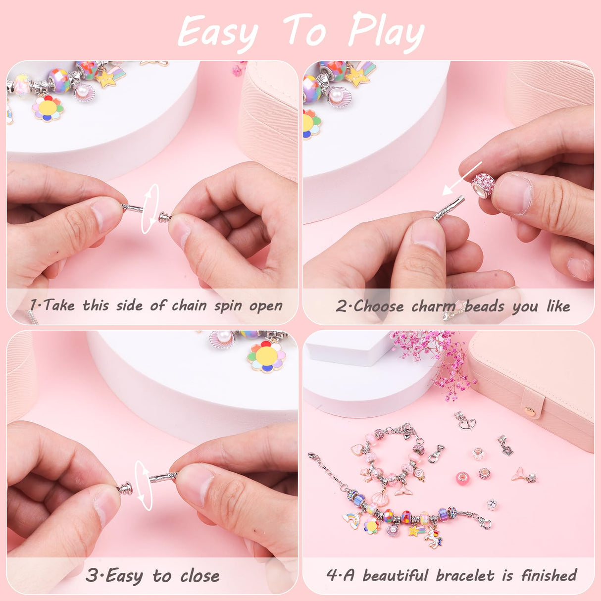 UFU Charm Bracelet Making Kit -120Pcs DIY Jewelry Making Kit, Mermaid Gifts for Girls Toys Crafts for Teen Girls Ages 5 6 7 8-12, with Portable Bracelet Organizer Box UFU