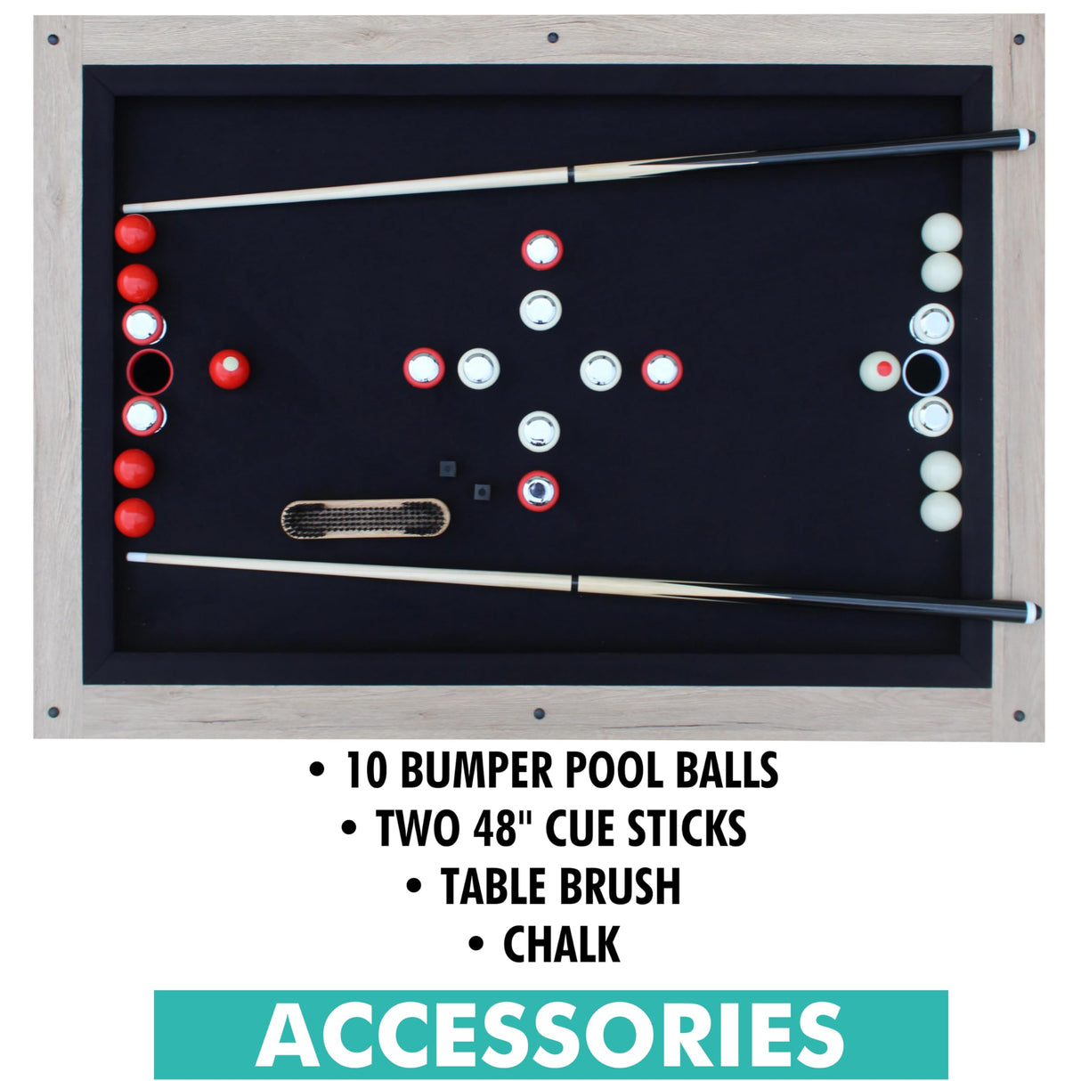 Freetime Fun 54" Bumper Pool Table for Adults and Kids Game Room, Comes with 2 48-in Cues, 10 Balls, and More, Sturdily Built Freetime Fun