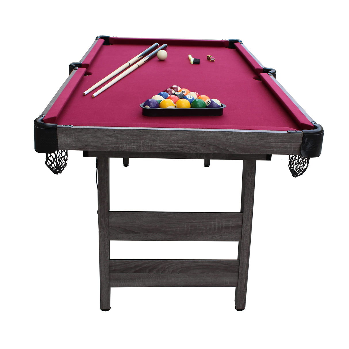 Pendleton 6-ft Portable Pool Table - Driftwood Finish with Burgundy Felt Blue Wave Sports