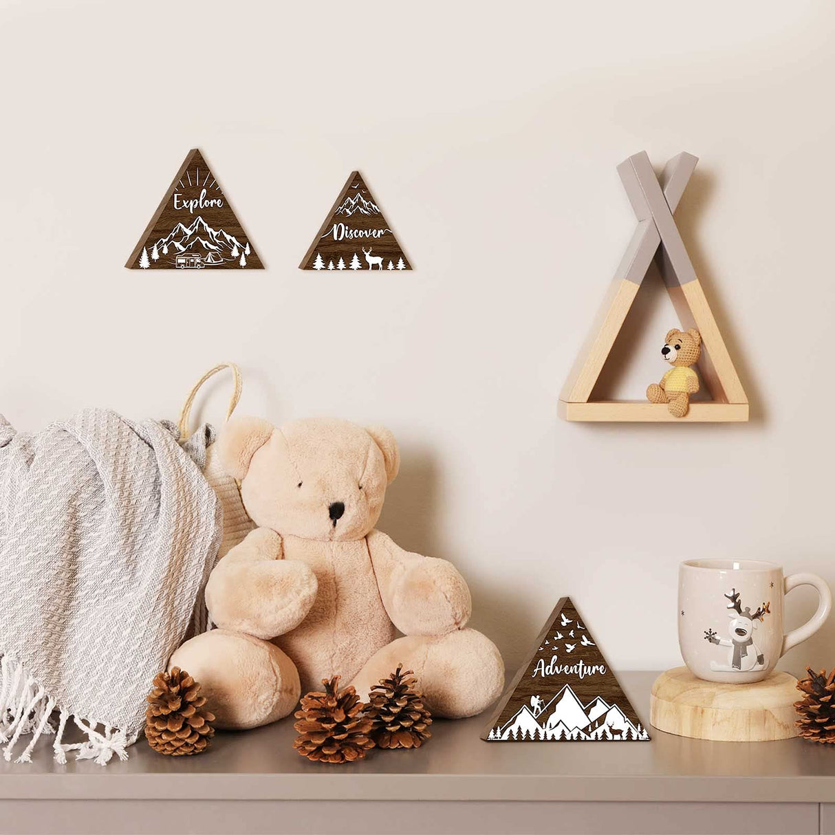 Jetec 3 Pcs Wooden Mountain Decoration Woodland Adventure Travel Adventure Mountain Table Ornament Centerpiece for Home Bedroom Bathroom Shelf Wall Rustic Farmhouse Decoration(Brown) Jetec