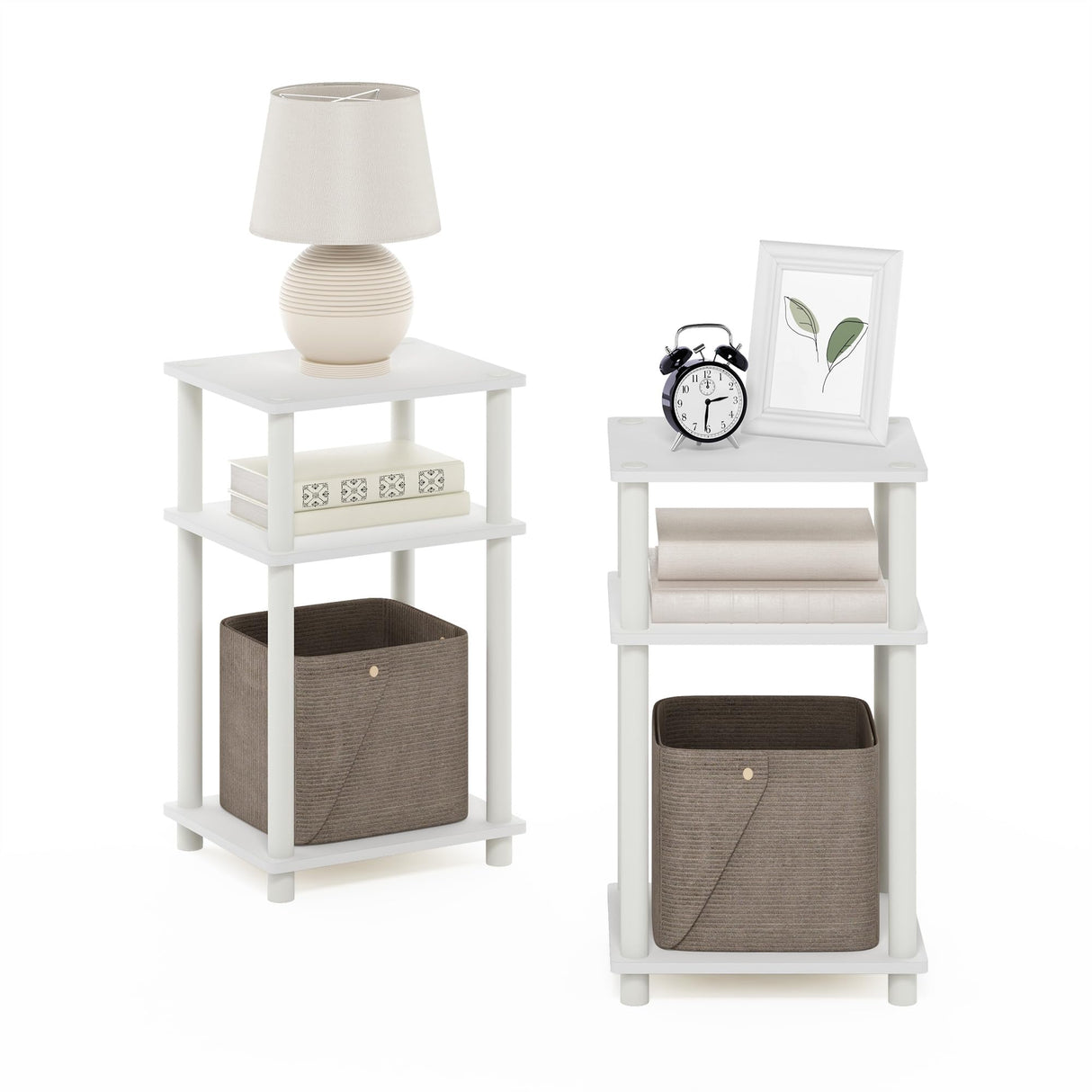 Furinno Just 3-Tier Turn-N-Tube Nightstand, 2-Pack, White/White Furinno