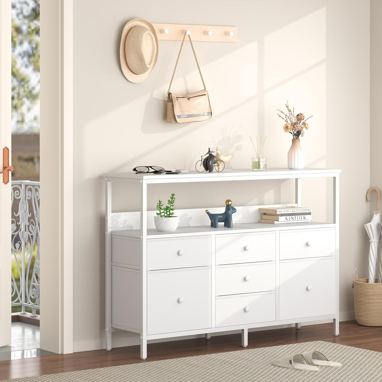 Yoobure LED TV Stand for Bedroom, 50 Inch Kids Dresser with Power Outlets, 7 Drawers Entertainment Center with Storage Shelf, TV Stands Dresser for Bedroom, Living Room, TV Console Entertainment Stand Yoobure