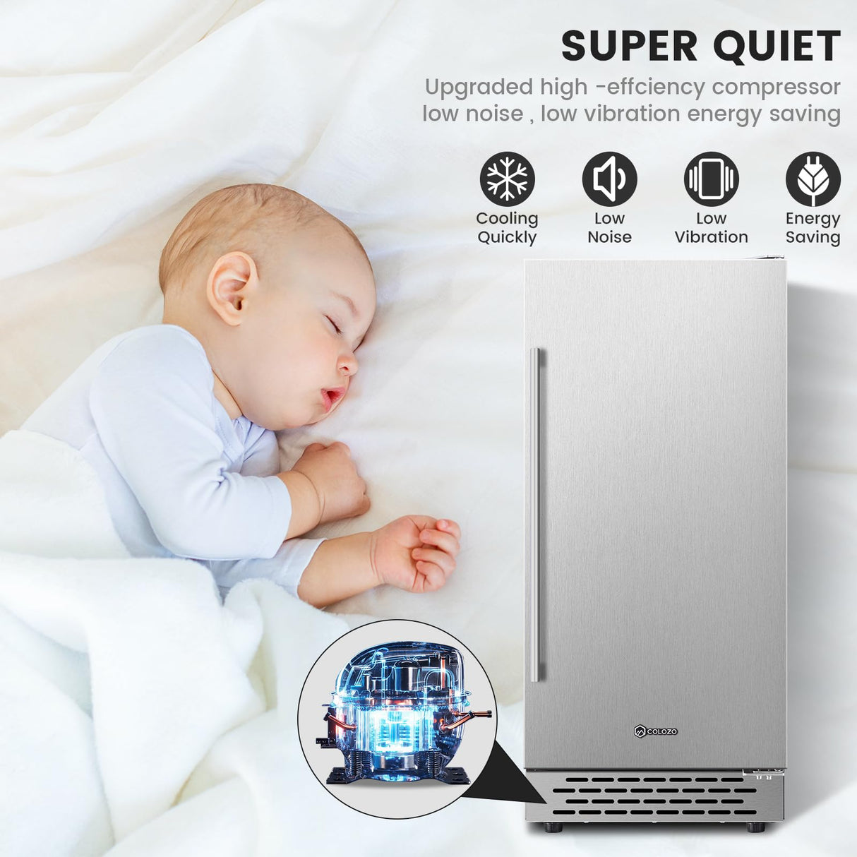 15 Inch Beverage Refrigerator, Weather Proof Stainless Steel Beverage Fridge, Under Counter Beer Mini Fridge, Indoor/Outdoor Refrigerator for 130 Cans, Beverage Cooler for Patio & Kitchen COLOZO