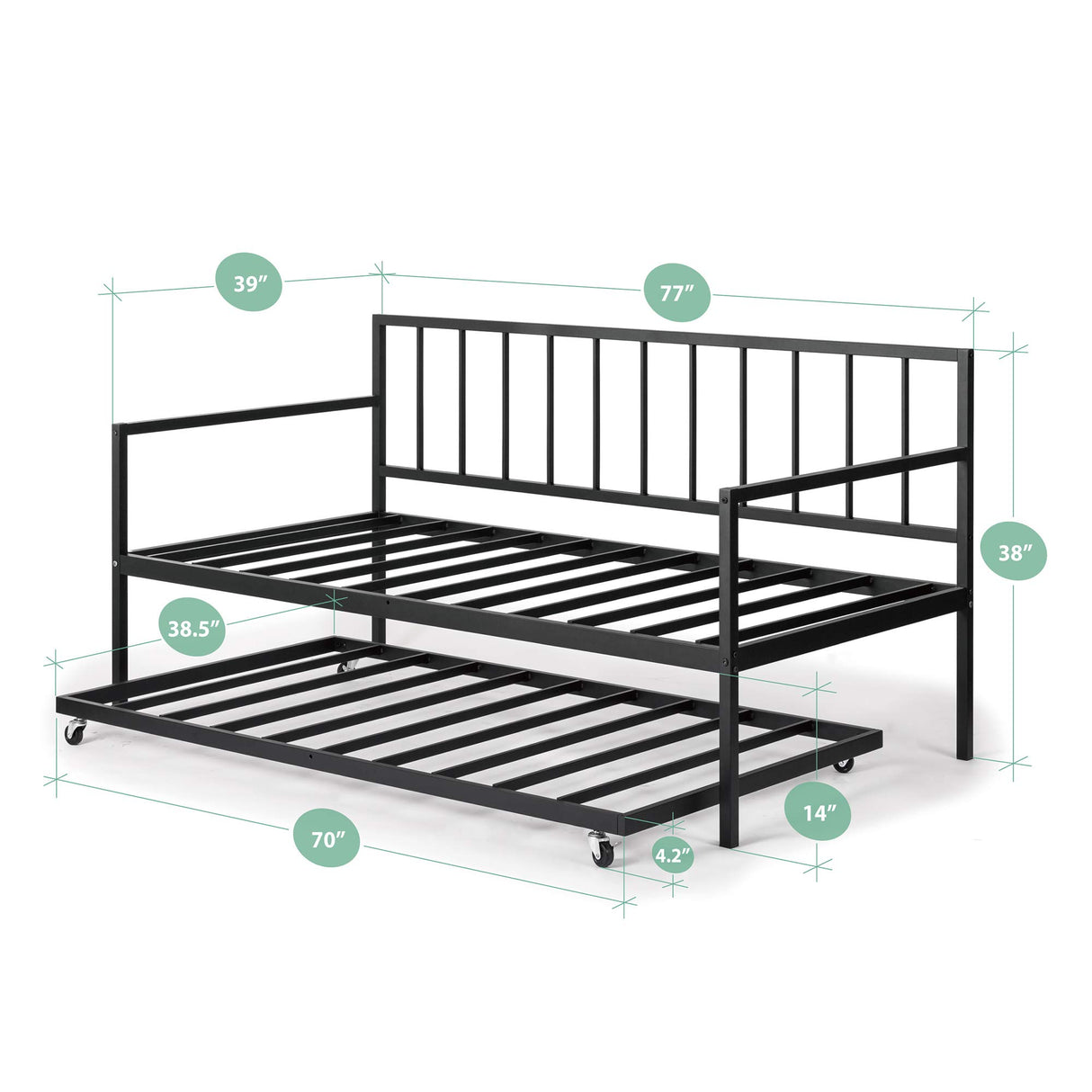 ZINUS Eden Metal Daybed with Trundle, Mattress Foundation with Steel Slat Support, Easy Assembly, Twin Zinus
