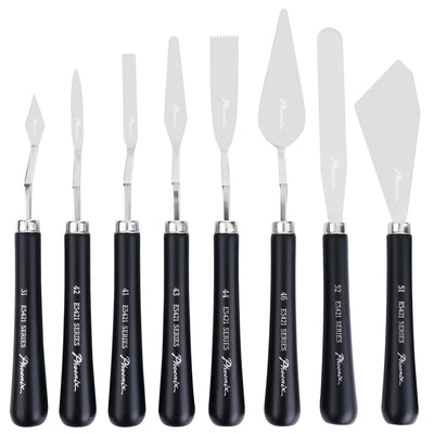 PHOENIX High Flexible Palette Knife Set, 8 Pieces Stainless Steel Painting Knives (31,41,42,43,44,46,51,52) Art Knife with Wood Handle, Paint Spatula for Oil Acrylic Paint
