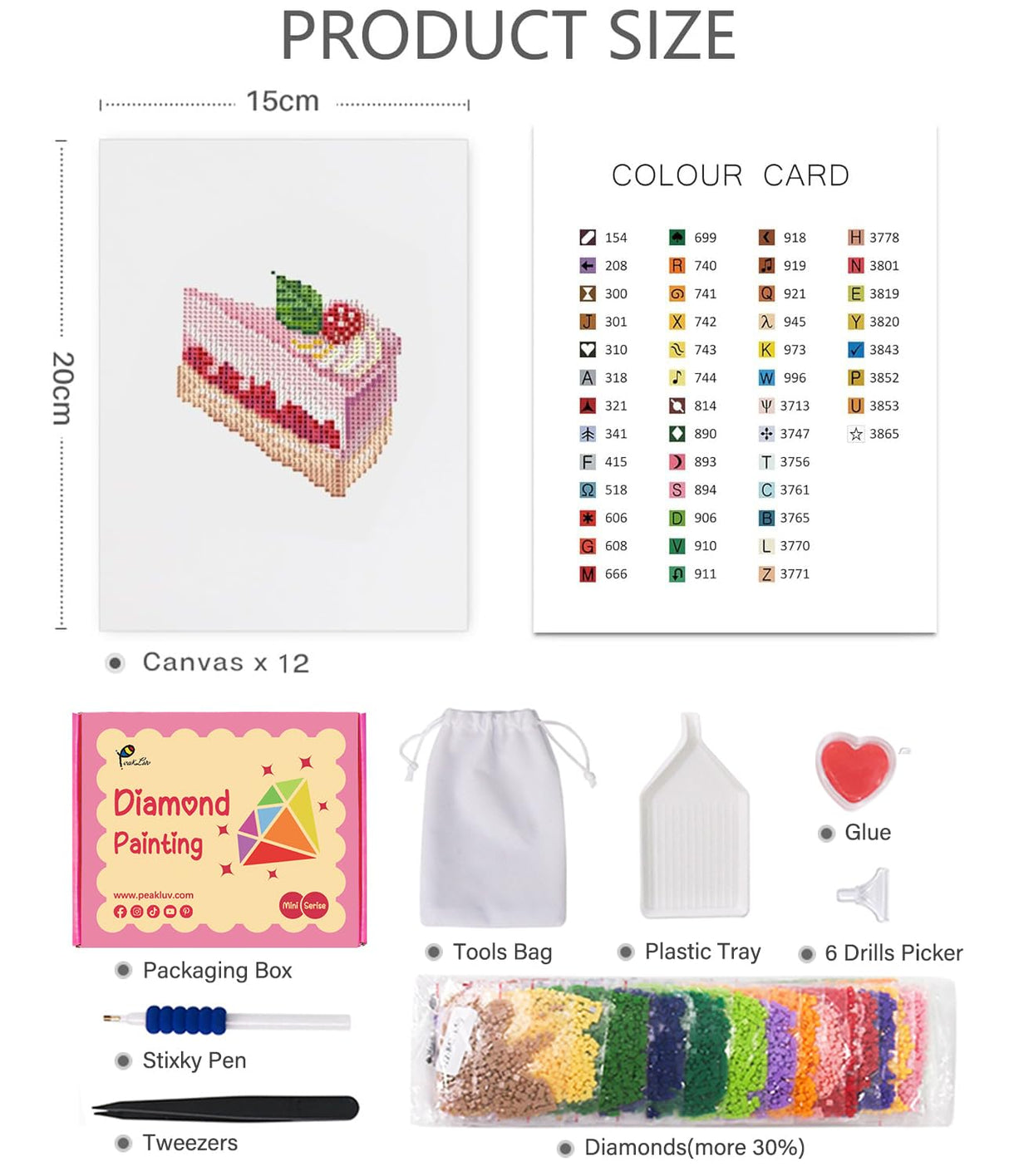 PeakLuv 12 Pcs Small Diamond Art Kits, Cake Mini Diamond Painting Kits for Adults Beginners, 5D DIY Square Drill Diamond Dots, Quickly Finishable Mini Gem Art for Home Wall Desktop Decor, 6X7in PeakLuv